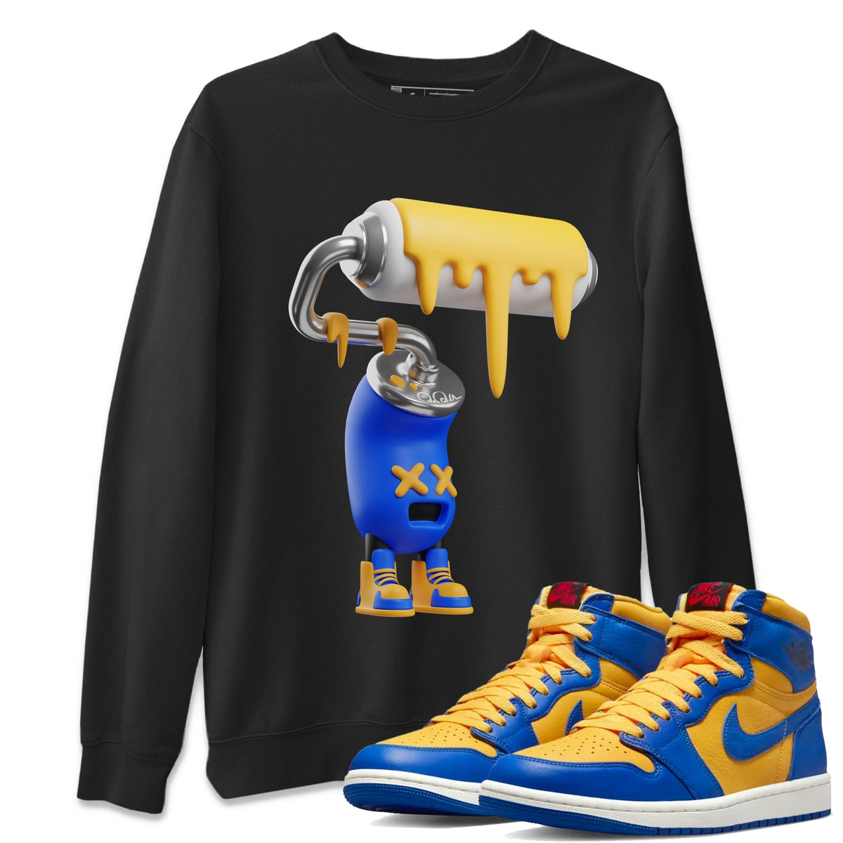 Jordan 1 Game Royal Varsity Maize Sneaker Matching T-Shirt 3D Paint Roller Sneaker Tees Jordan 1 Game Royal Varsity Maize Sneaker Release Tees Crew Neck Tees