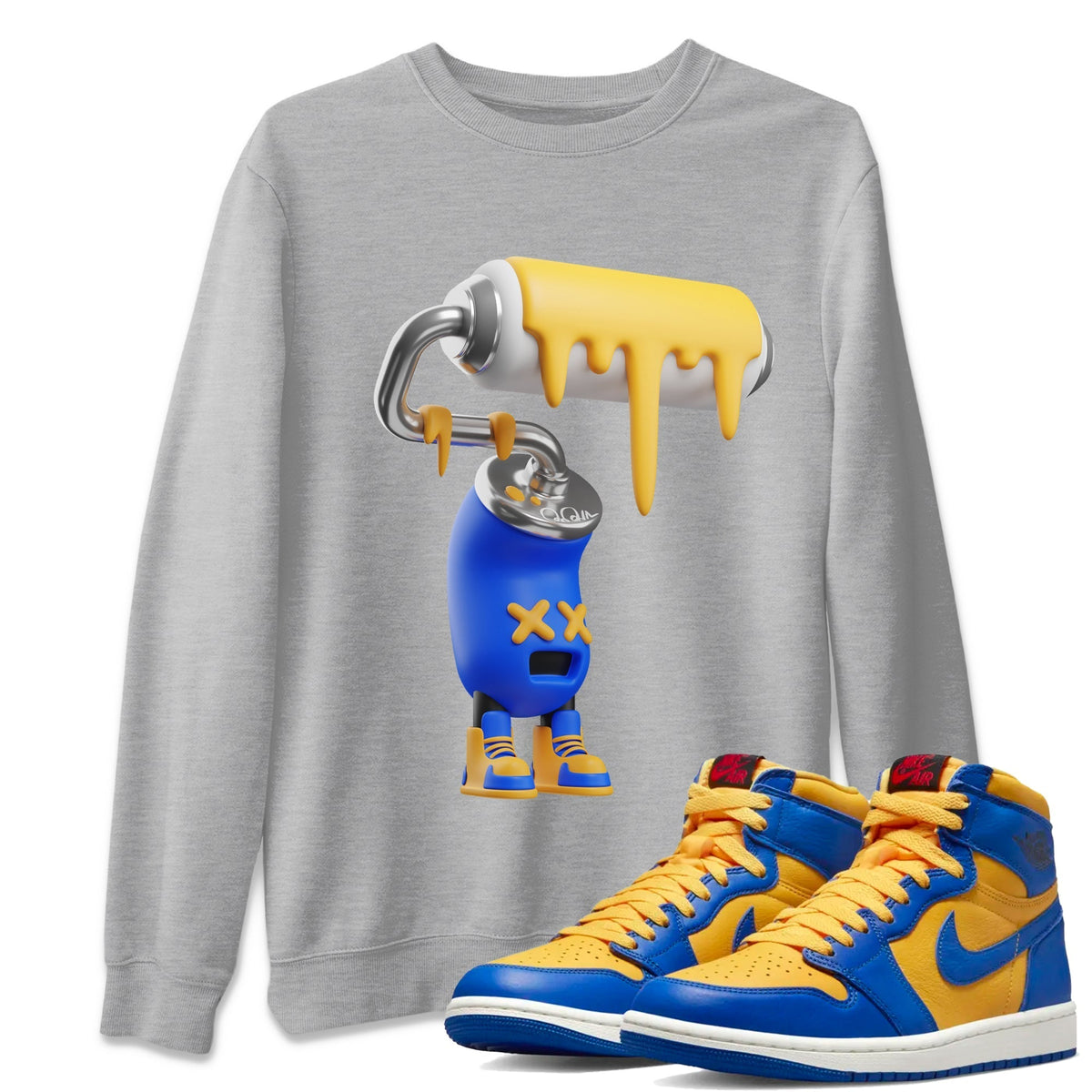 Jordan 1 Game Royal Varsity Maize Sneaker Matching T-Shirt 3D Paint Roller Sneaker Tees Jordan 1 Game Royal Varsity Maize Sneaker Release Tees Crew Neck Tees