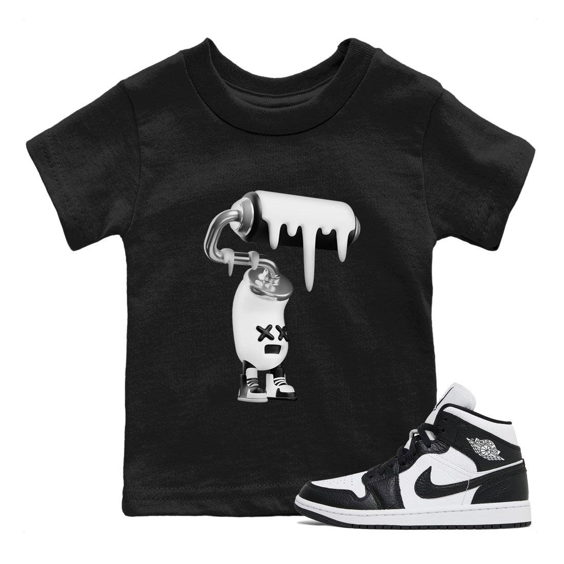 Air Jordan 1 Homage Shirt To Match Jordans 3D Paint Roller Sneaker Tees AJ1 Homage Drip Gear Zone Sneaker Matching Clothing Kids Shirts Black 1