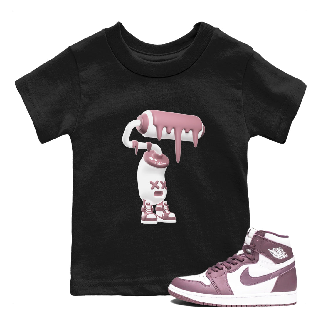 Air Jordan 1 Mauve shirt to match jordans 3D Paint Roller crew neck streetwear t-shirt AJ1Mauve Drip Gear Zone Baby Toddler Black 1 Sneaker Matching Tee