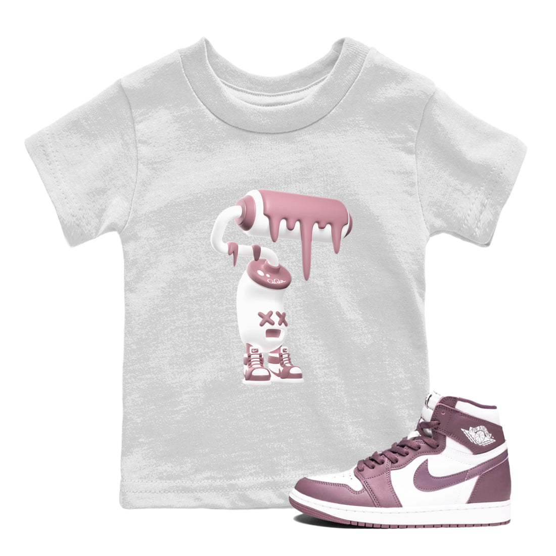 Air Jordan 1 Mauve shirt to match jordans 3D Paint Roller crew neck streetwear t-shirt AJ1Mauve Drip Gear Zone Baby Toddler White 1 Sneaker Matching Tee