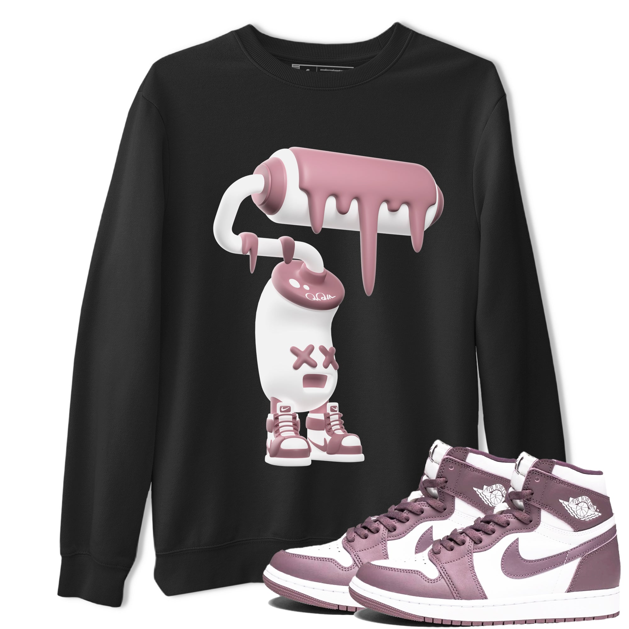 Air Jordan 1 Mauve shirt to match jordans 3D Paint Roller crew neck streetwear t-shirt AJ1Mauve Drip Gear Zone Unisex Black 1 Sneaker Matching Tee