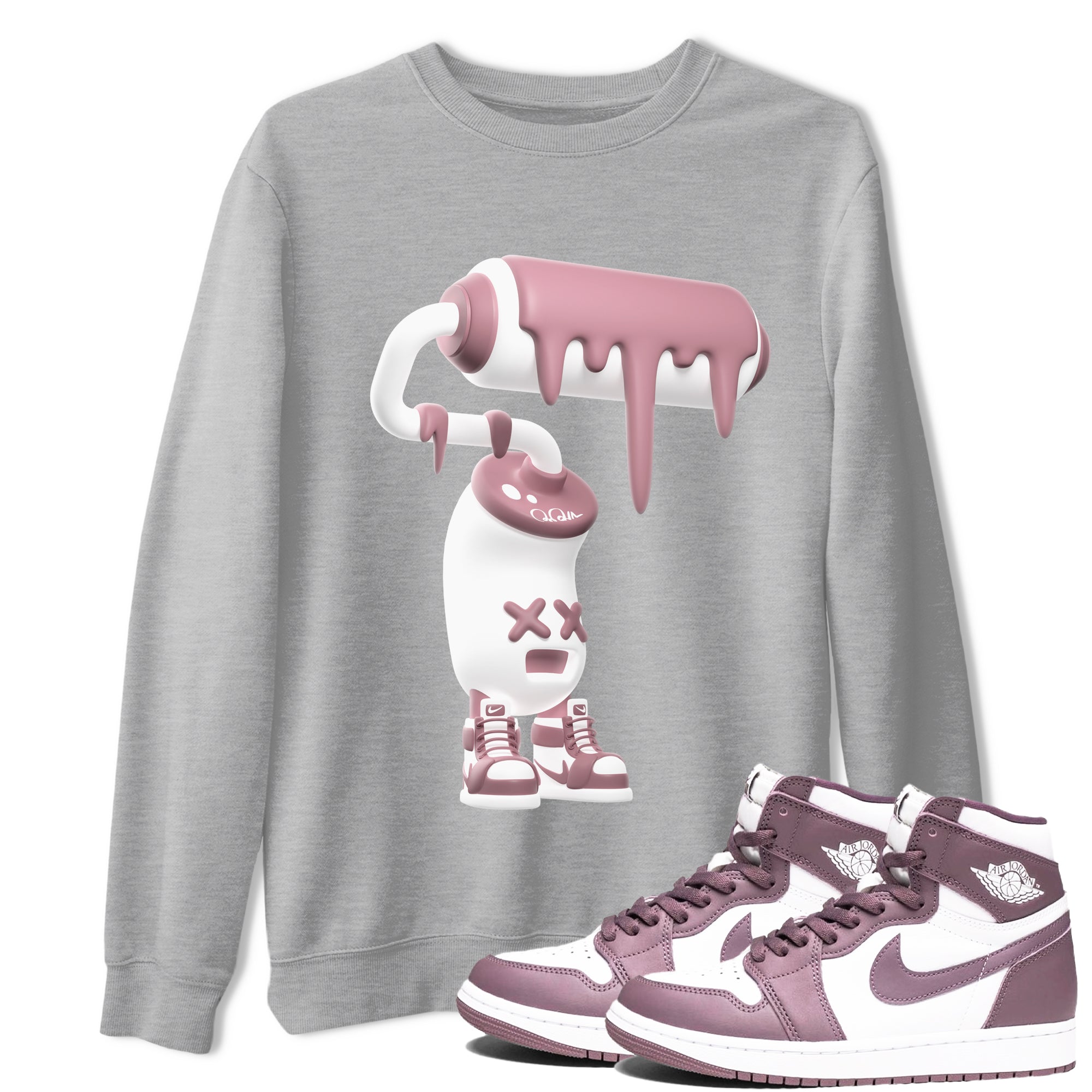 Air Jordan 1 Mauve shirt to match jordans 3D Paint Roller crew neck streetwear t-shirt AJ1Mauve Drip Gear Zone Unisex Heather Grey 1 Sneaker Matching Tee