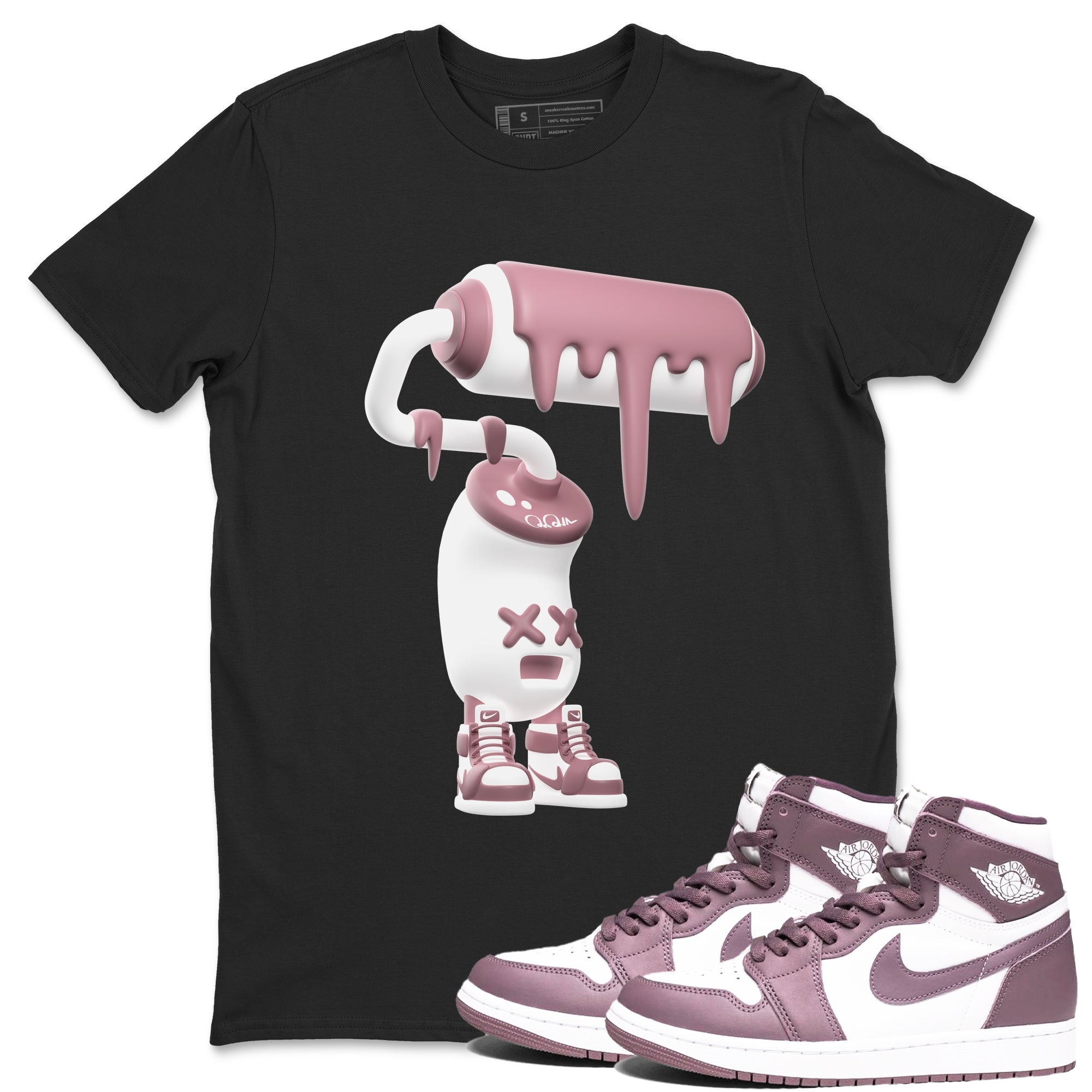 Air Jordan 1 Mauve shirt to match jordans 3D Paint Roller crew neck streetwear t-shirt AJ1Mauve Drip Gear Zone Unisex Black 1 Sneaker Matching Tee