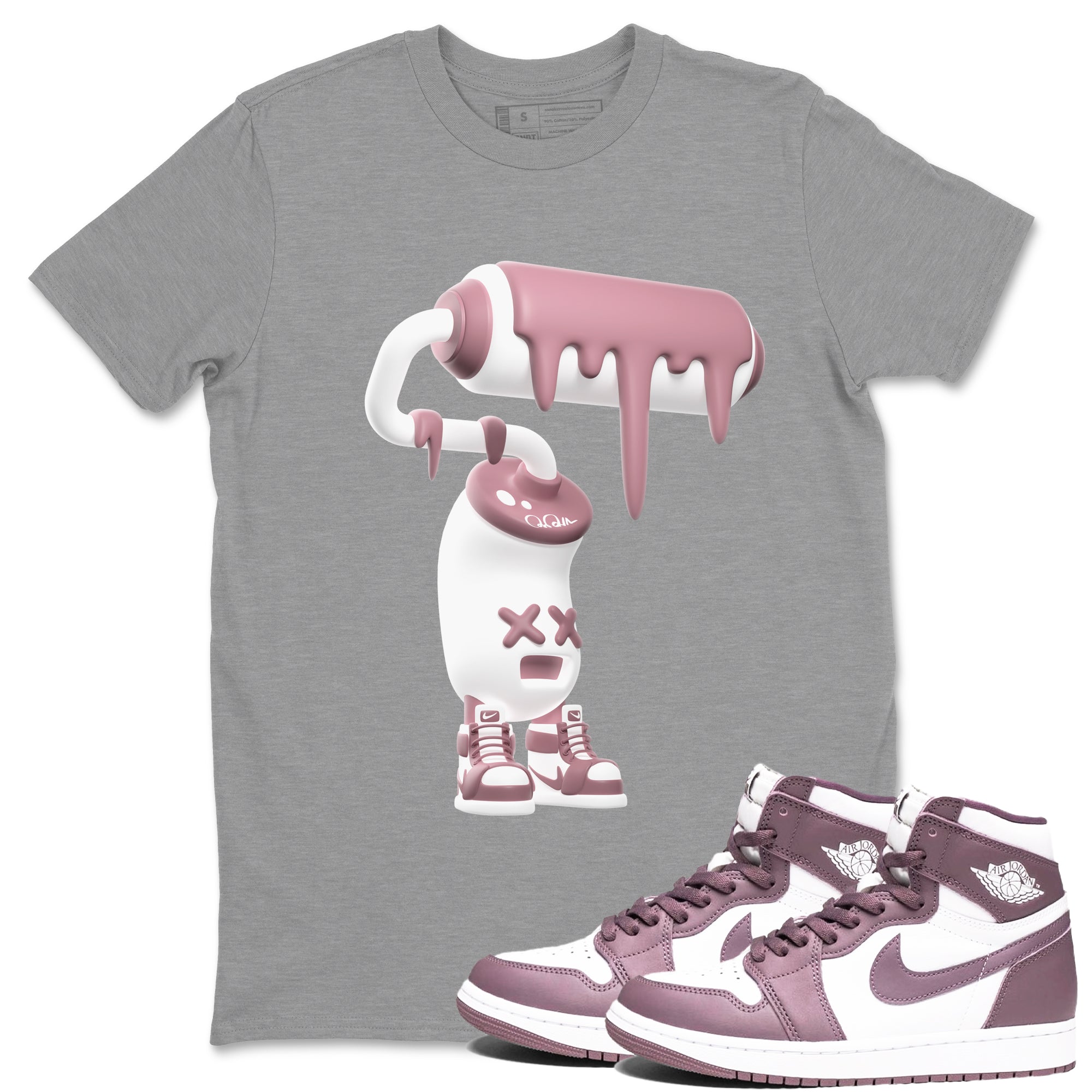 Air Jordan 1 Mauve shirt to match jordans 3D Paint Roller crew neck streetwear t-shirt AJ1Mauve Drip Gear Zone Unisex Heather Grey 1 Sneaker Matching Tee