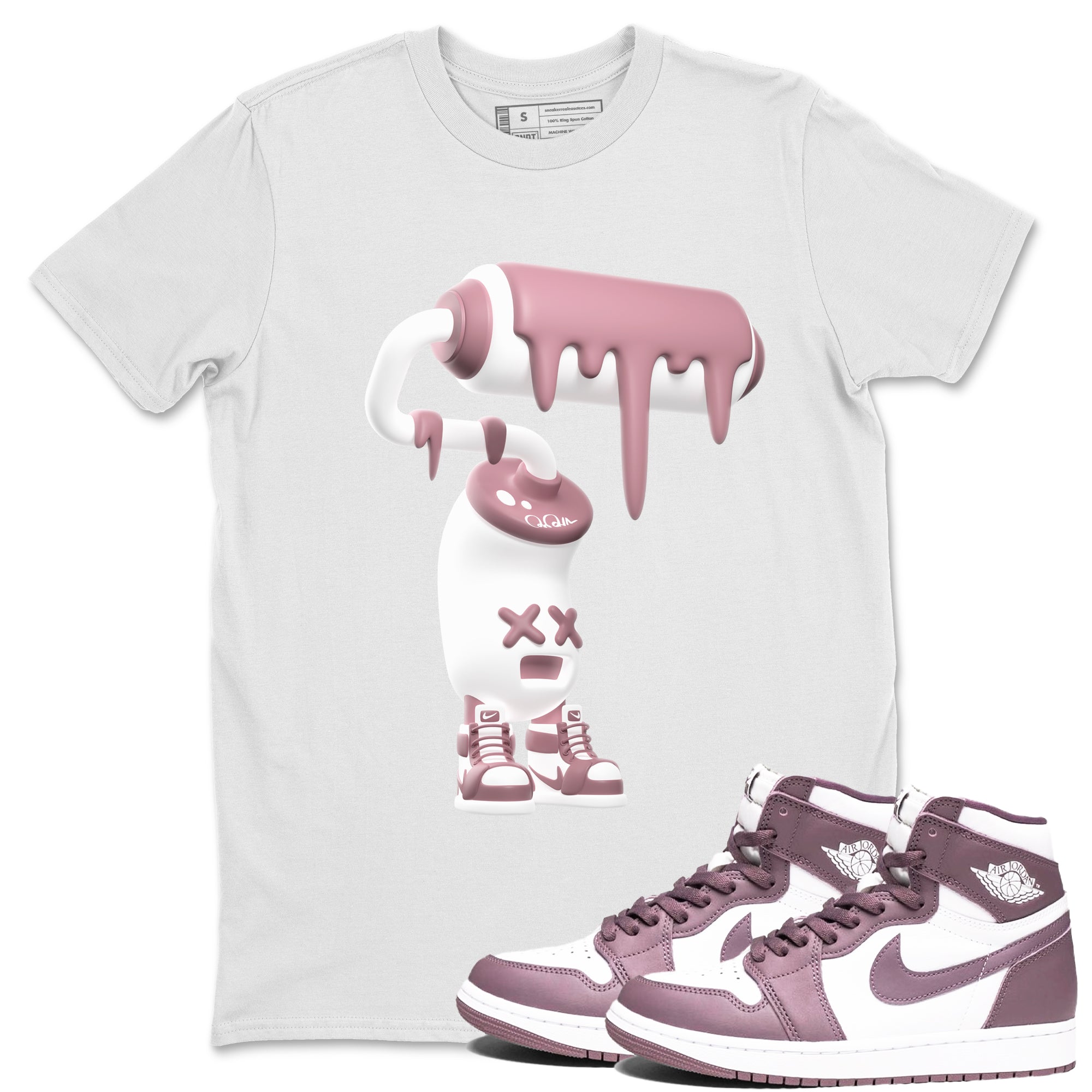 Air Jordan 1 Mauve shirt to match jordans 3D Paint Roller crew neck streetwear t-shirt AJ1Mauve Drip Gear Zone Unisex White 1 Sneaker Matching Tee