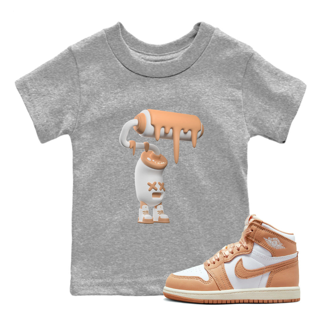 Air Jordan 1 Praline shirt to match jordans 3D Paint Roller Streetwear Sneaker Shirt AJ1Praline Drip Gear Zone Sneaker Matching Clothing Baby Toddler Heather Grey 1 T-Shirt