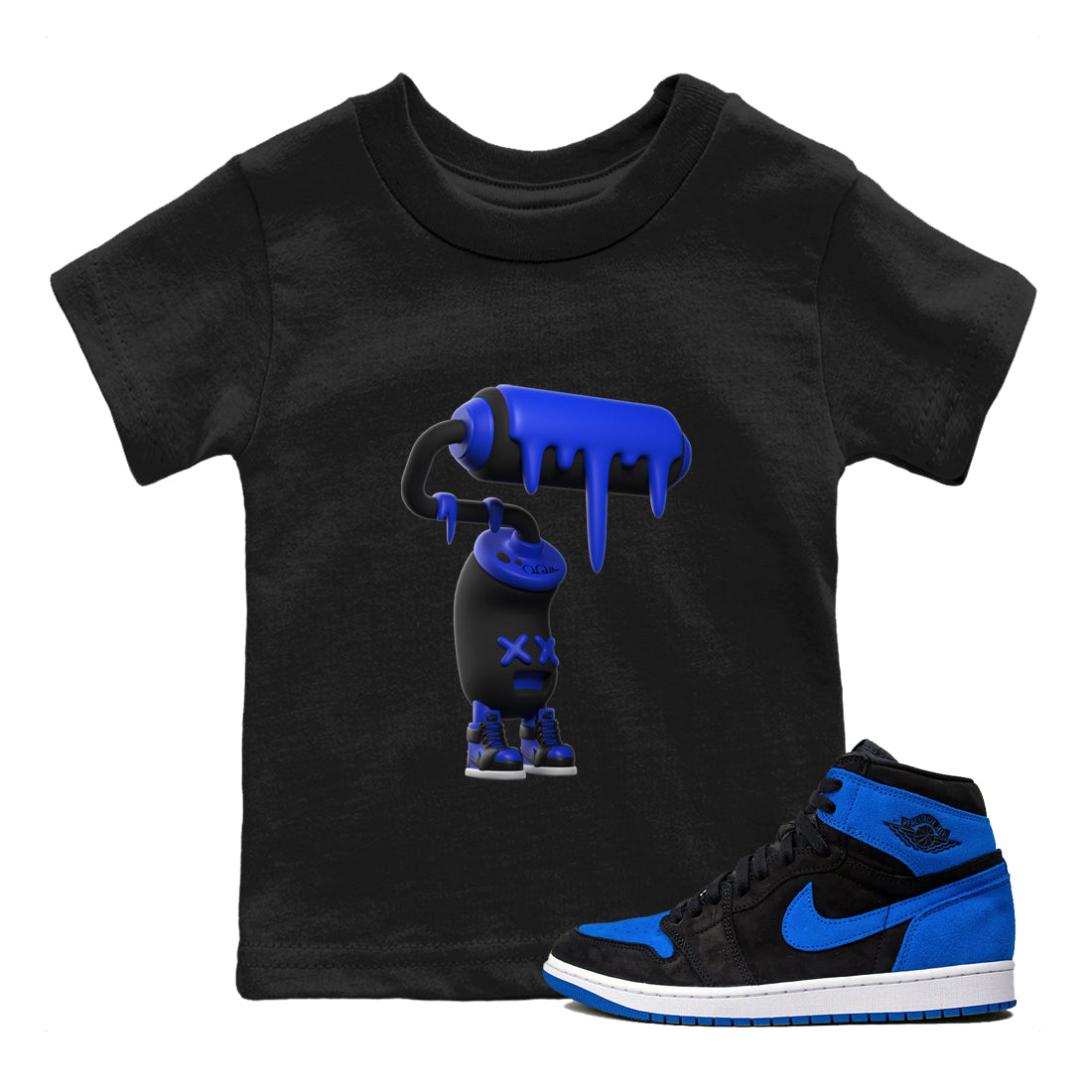 Air Jordan 1 Royal Reimagined shirt to match jordans 3D Paint Roller sneaker tees AJ1 OG HIGH Royal Reimagined Drip Gear Zone Kids Baby Toddler sneaker shirts Black 1 T-Shirt