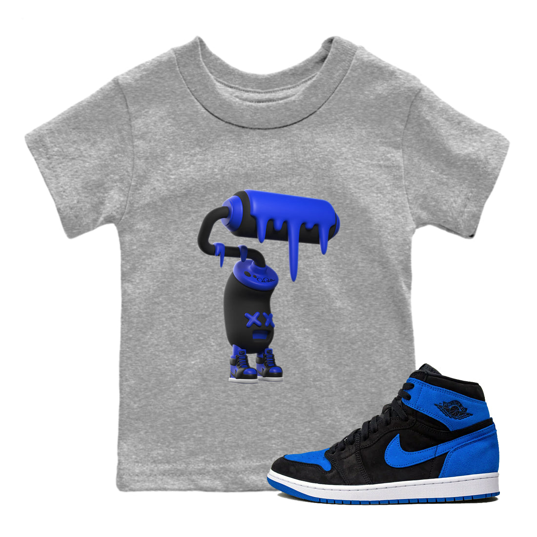 Air Jordan 1 Royal Reimagined shirt to match jordans 3D Paint Roller sneaker tees AJ1 OG HIGH Royal Reimagined Drip Gear Zone Kids Baby Toddler sneaker shirts Heather Grey 1 T-Shirt