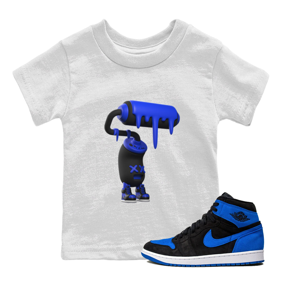 Air Jordan 1 Royal Reimagined shirt to match jordans 3D Paint Roller sneaker tees AJ1 OG HIGH Royal Reimagined Drip Gear Zone Kids Baby Toddler sneaker shirts White 1 T-Shirt
