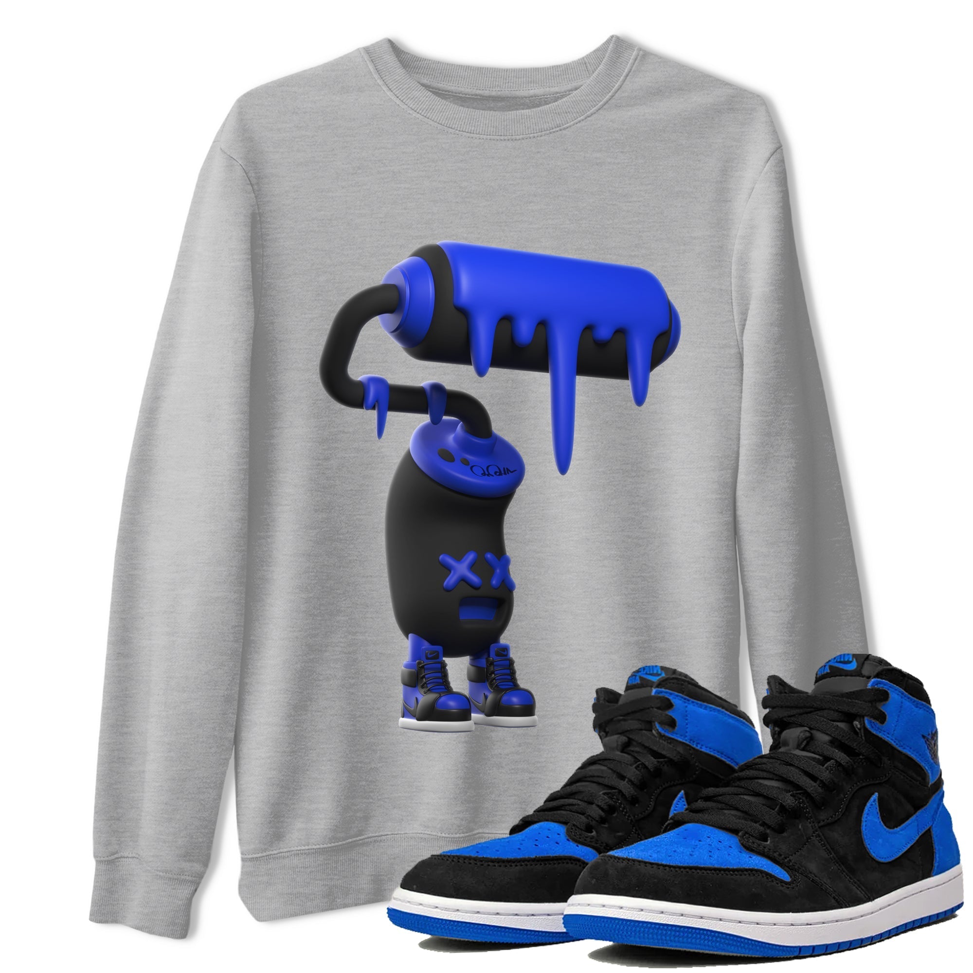 Air Jordan 1 Royal Reimagined shirt to match jordans 3D Paint Roller sneaker tees AJ1 OG HIGH Royal Reimagined Drip Gear Zone Unisex Sneaker Tees and Sneaker Match T-Shirt Heather Grey 1 T-Shirt