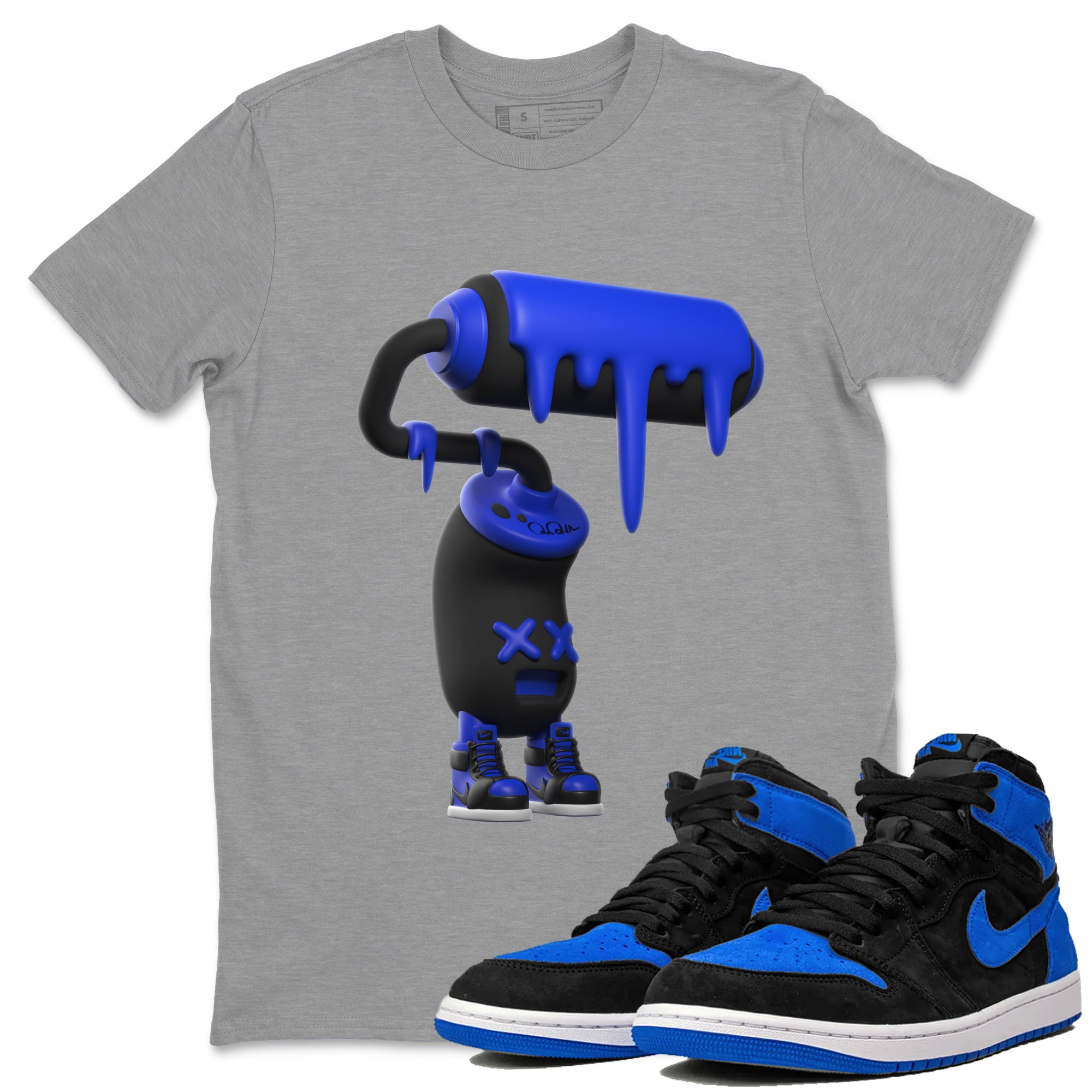 Air Jordan 1 Royal Reimagined shirt to match jordans 3D Paint Roller sneaker tees AJ1 OG HIGH Royal Reimagined Drip Gear Zone Unisex Sneaker Tees and Sneaker Match T-Shirt Heather Grey 1 T-Shirt