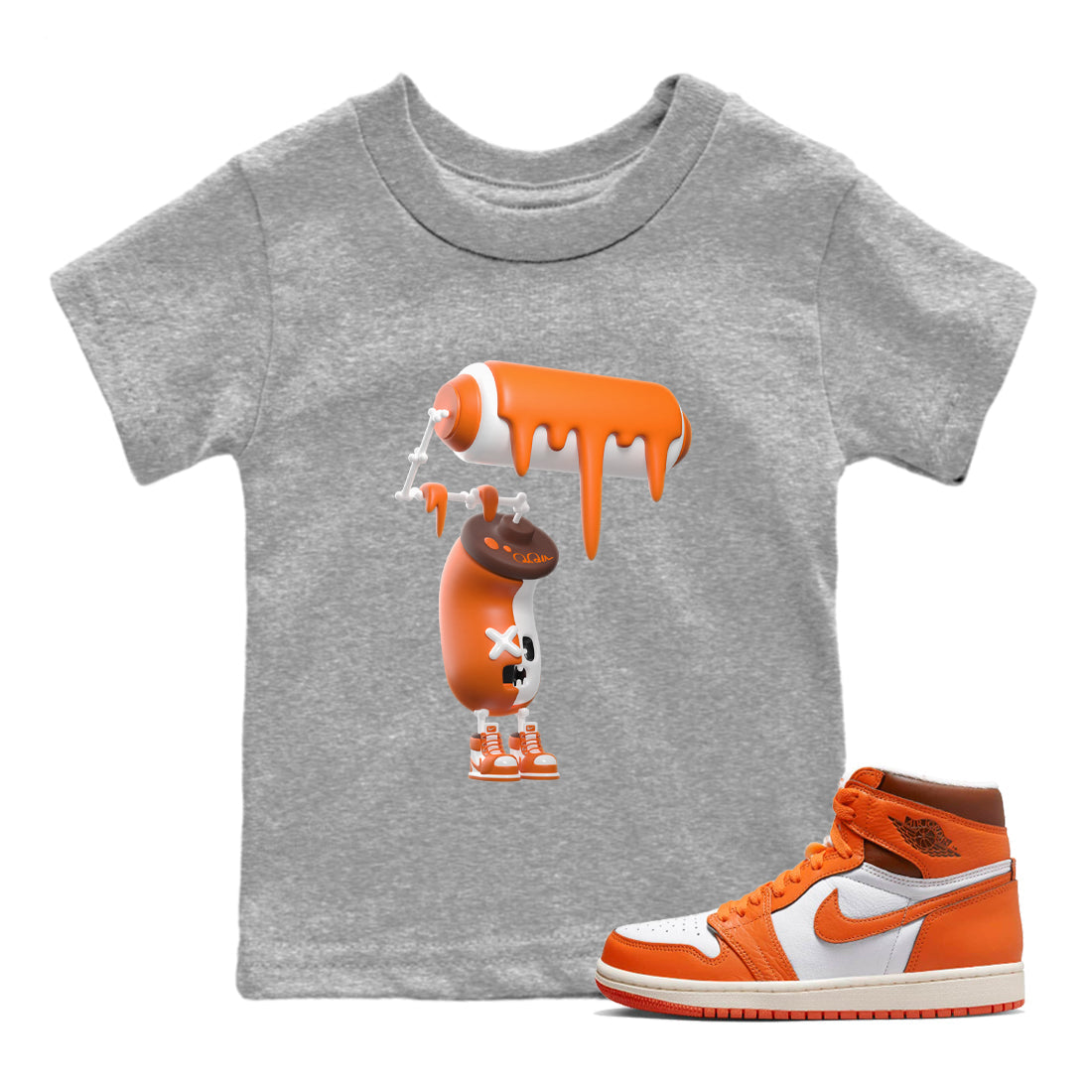 Air Jordan 1 Starfish shirt to match jordans 3D Paint Roller Streetwear Sneaker Shirt AJ1Starfish Drip Gear Zone Sneaker Matching Clothing Baby Toddler Heather Grey 1 T-Shirt Halloween Custumes