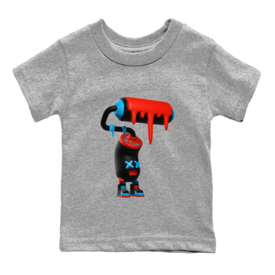 Air Jordan 1 UNC to Chicago Sneaker Match Tees 3D Paint Roller Streetwear Sneaker Shirt AJ1 UNC to Chicago Sneaker Release Tees Kids Shirts Heather Grey 2