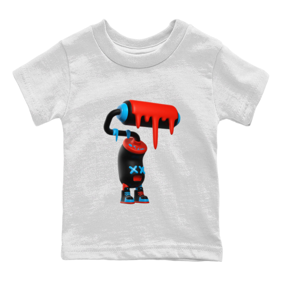 Air Jordan 1 UNC to Chicago Sneaker Match Tees 3D Paint Roller Streetwear Sneaker Shirt AJ1 UNC to Chicago Sneaker Release Tees Kids Shirts White 2