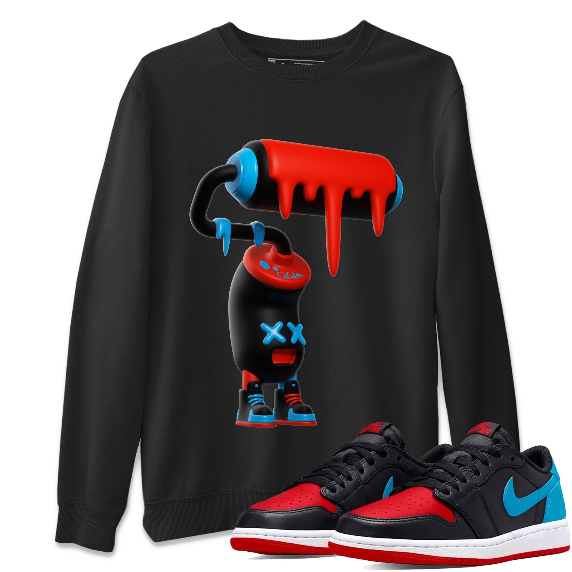 Air Jordan 1 UNC to Chicago Sneaker Match Tees 3D Paint Roller Streetwear Sneaker Shirt AJ1 UNC to Chicago Sneaker Release Tees Unisex Shirts Black 1