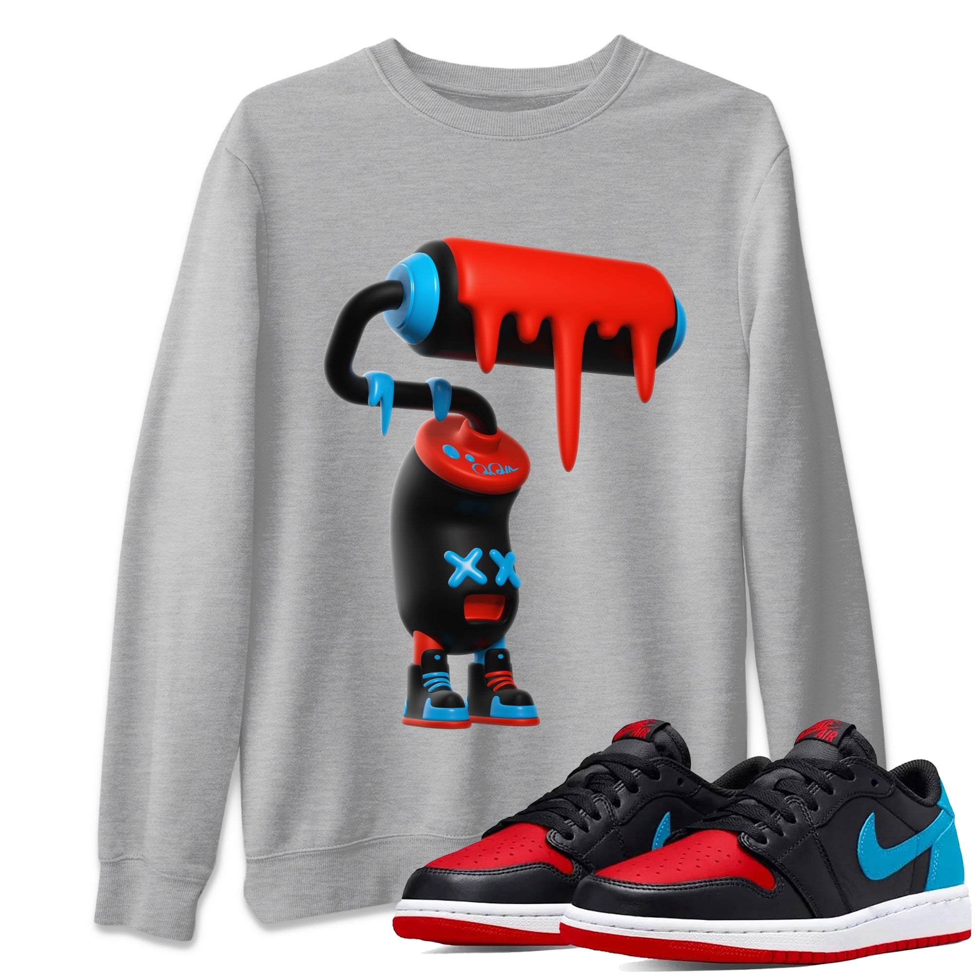 Air Jordan 1 UNC to Chicago Sneaker Match Tees 3D Paint Roller Streetwear Sneaker Shirt AJ1 UNC to Chicago Sneaker Release Tees Unisex Shirts Heather Grey 1