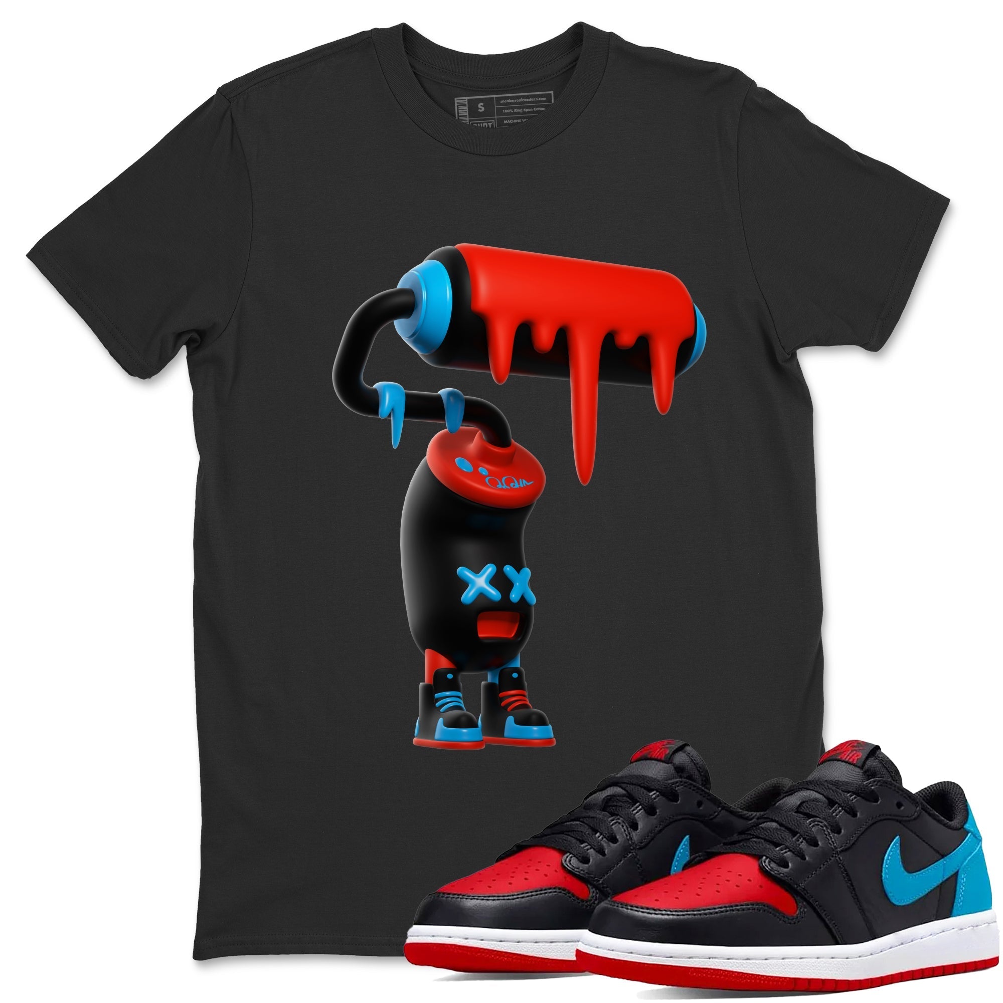 Air Jordan 1 UNC to Chicago Sneaker Match Tees 3D Paint Roller Streetwear Sneaker Shirt AJ1 UNC to Chicago Sneaker Release Tees Unisex Shirts Black 1