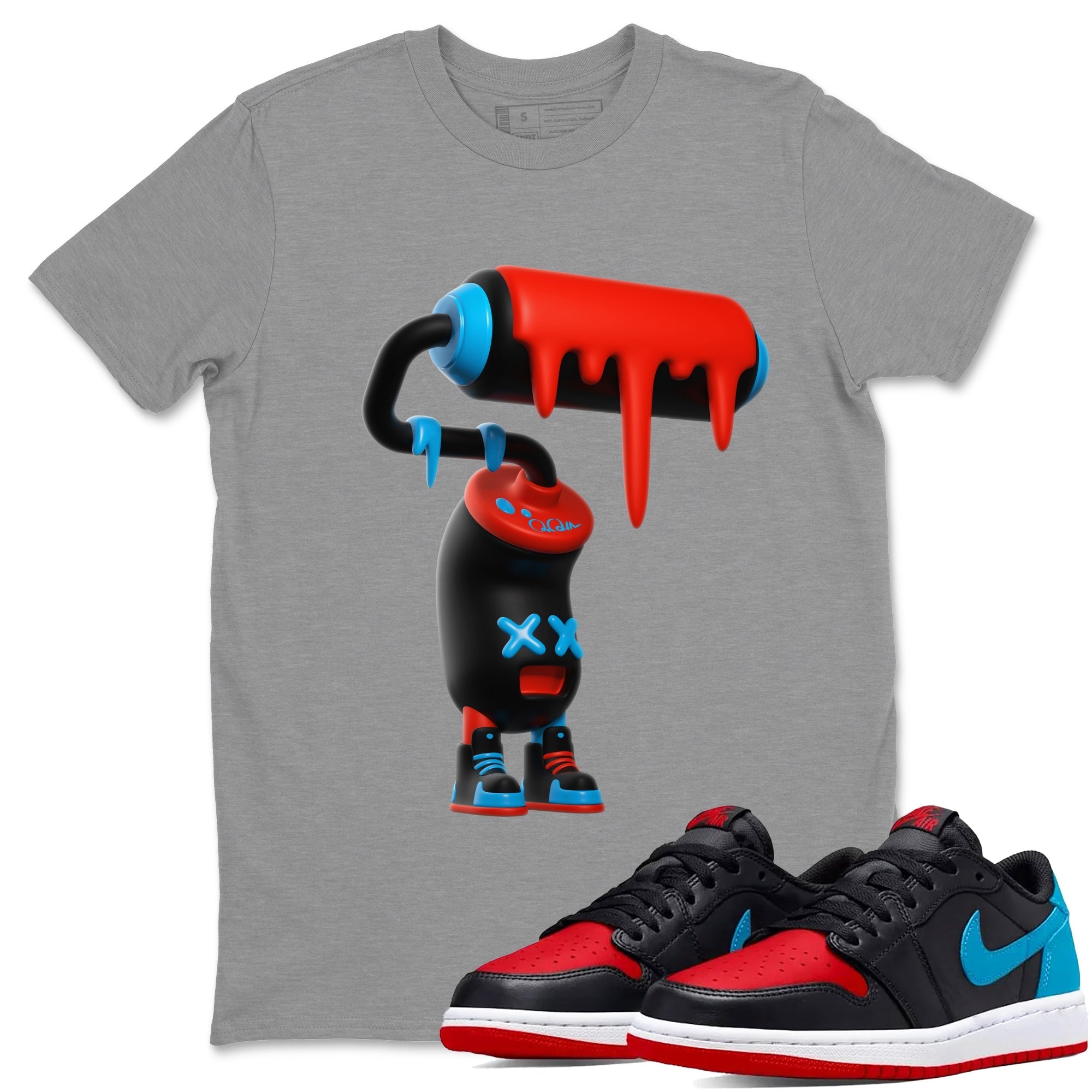 Air Jordan 1 UNC to Chicago Sneaker Match Tees 3D Paint Roller Streetwear Sneaker Shirt AJ1 UNC to Chicago Sneaker Release Tees Unisex Shirts Heather Grey 1