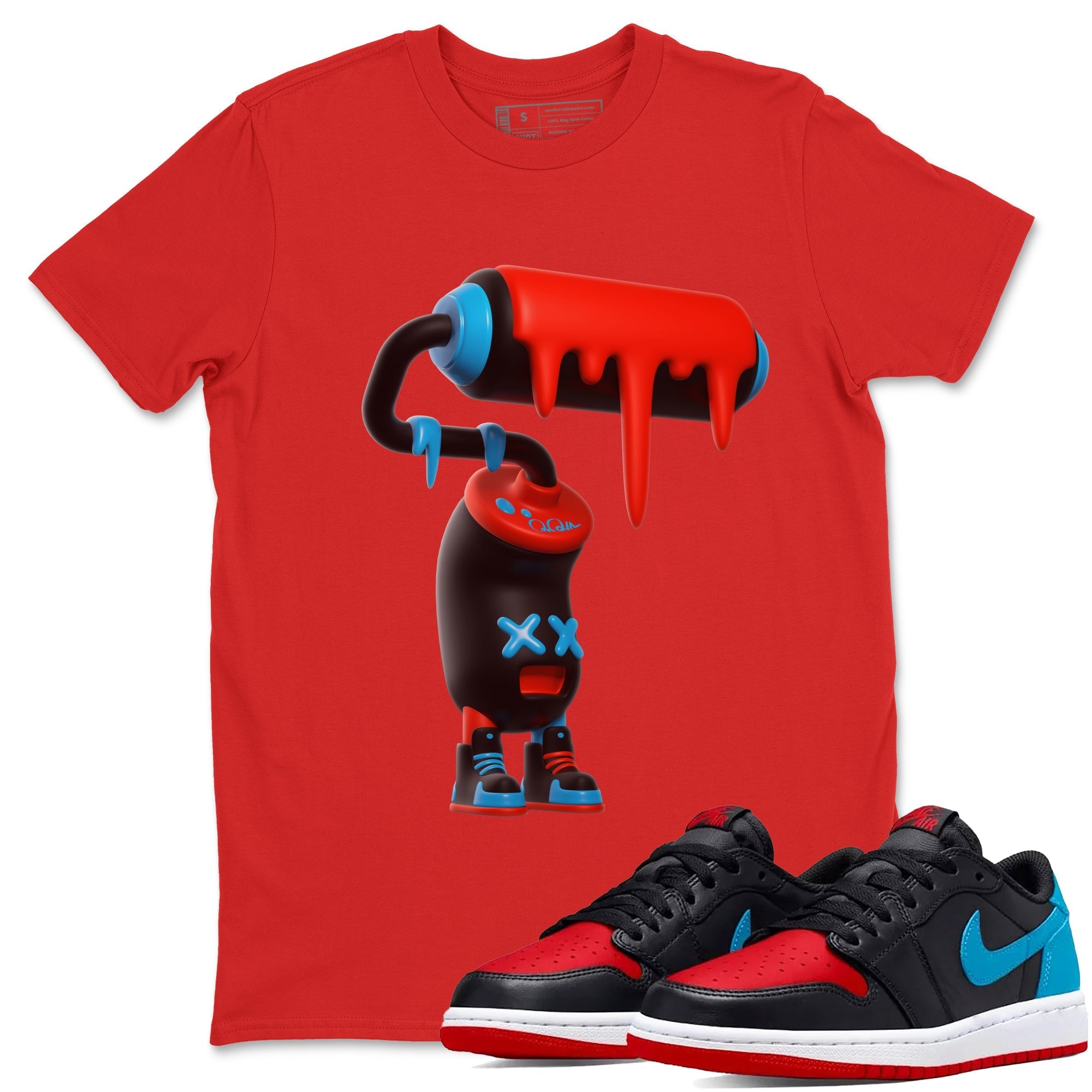 Air Jordan 1 UNC to Chicago Sneaker Match Tees 3D Paint Roller Streetwear Sneaker Shirt AJ1 UNC to Chicago Sneaker Release Tees Unisex Shirts Red 1