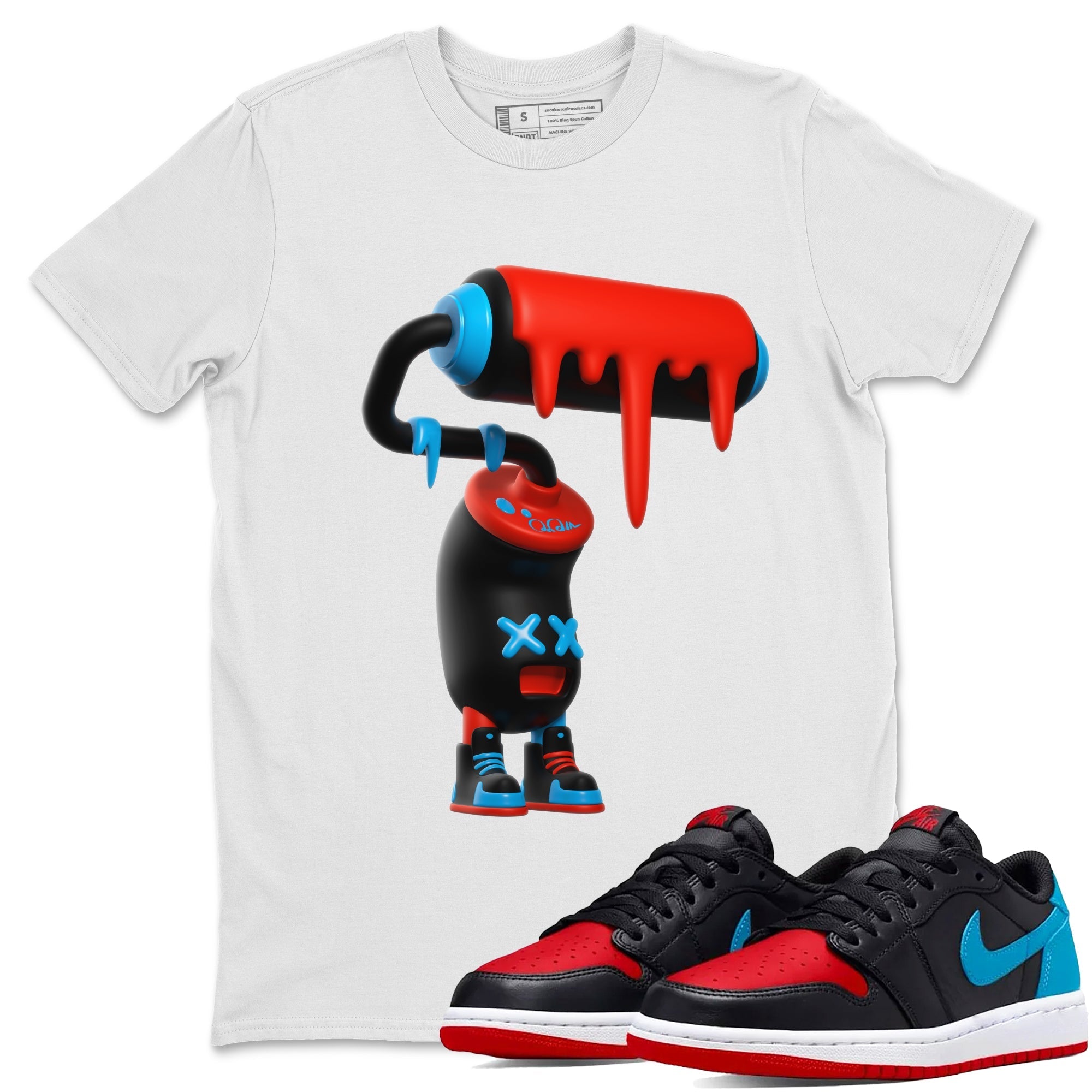 Air Jordan 1 UNC to Chicago Sneaker Match Tees 3D Paint Roller Streetwear Sneaker Shirt AJ1 UNC to Chicago Sneaker Release Tees Unisex Shirts White 1