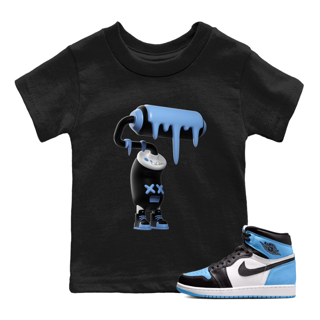Air Jordan 1 Retro High OG UNC Toe Shirt to match Jordans 3D Paint Roller Streetwear Sneaker Shirt 1s UNC Toe Drip Gear Zone Sneaker Matching Clothing Kids and Baby Tees Black 1