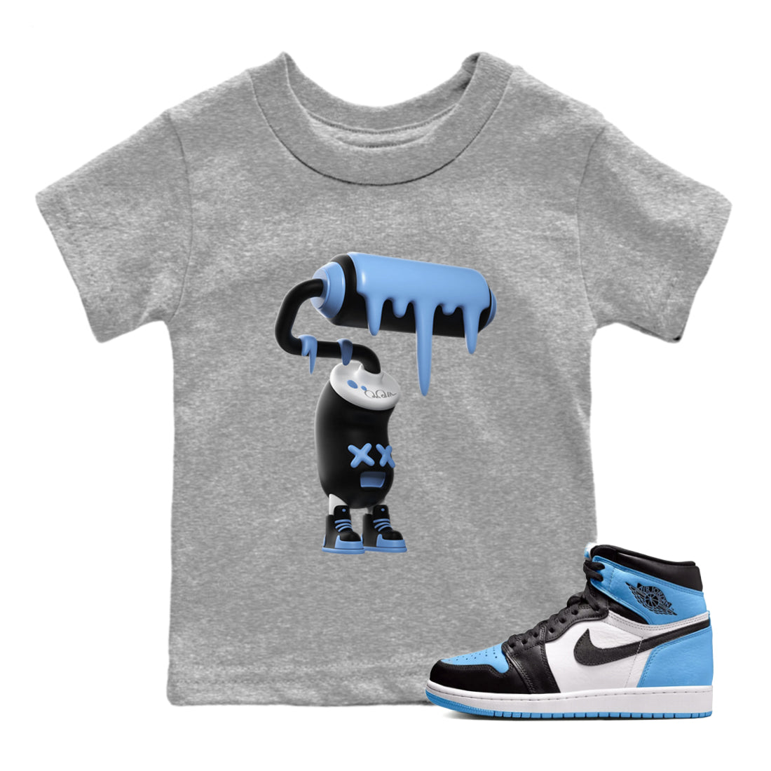 Air Jordan 1 Retro High OG UNC Toe Shirt to match Jordans 3D Paint Roller Streetwear Sneaker Shirt 1s UNC Toe Drip Gear Zone Sneaker Matching Clothing Kids and Baby Tees Heather Grey 1