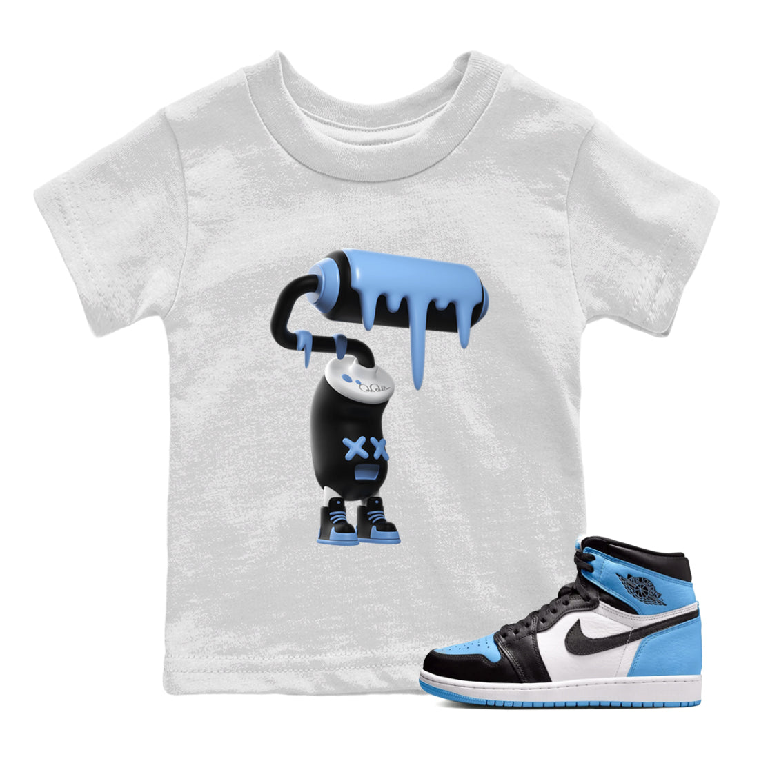 Air Jordan 1 Retro High OG UNC Toe Shirt to match Jordans 3D Paint Roller Streetwear Sneaker Shirt 1s UNC Toe Drip Gear Zone Sneaker Matching Clothing Kids and Baby Tees White 1