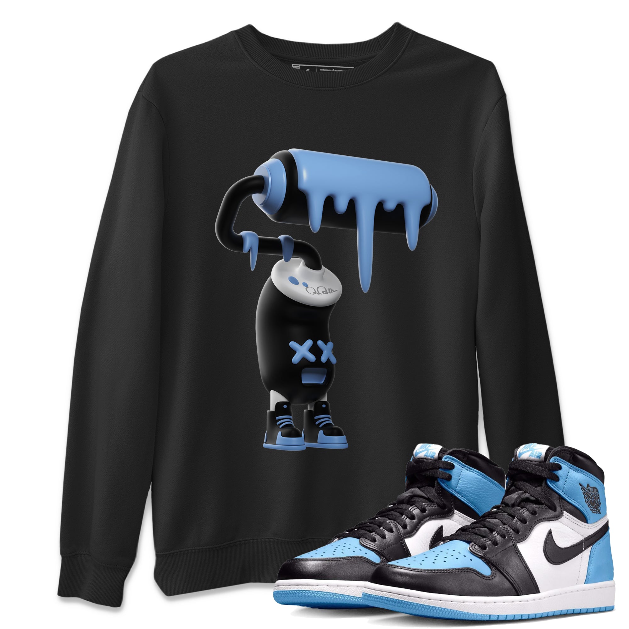 Air Jordan 1 Retro High OG UNC Toe Shirt to match Jordans 3D Paint Roller Streetwear Sneaker Shirt 1s UNC Toe Drip Gear Zone Sneaker Matching Clothing Crew Neck T-Shirts Black 1