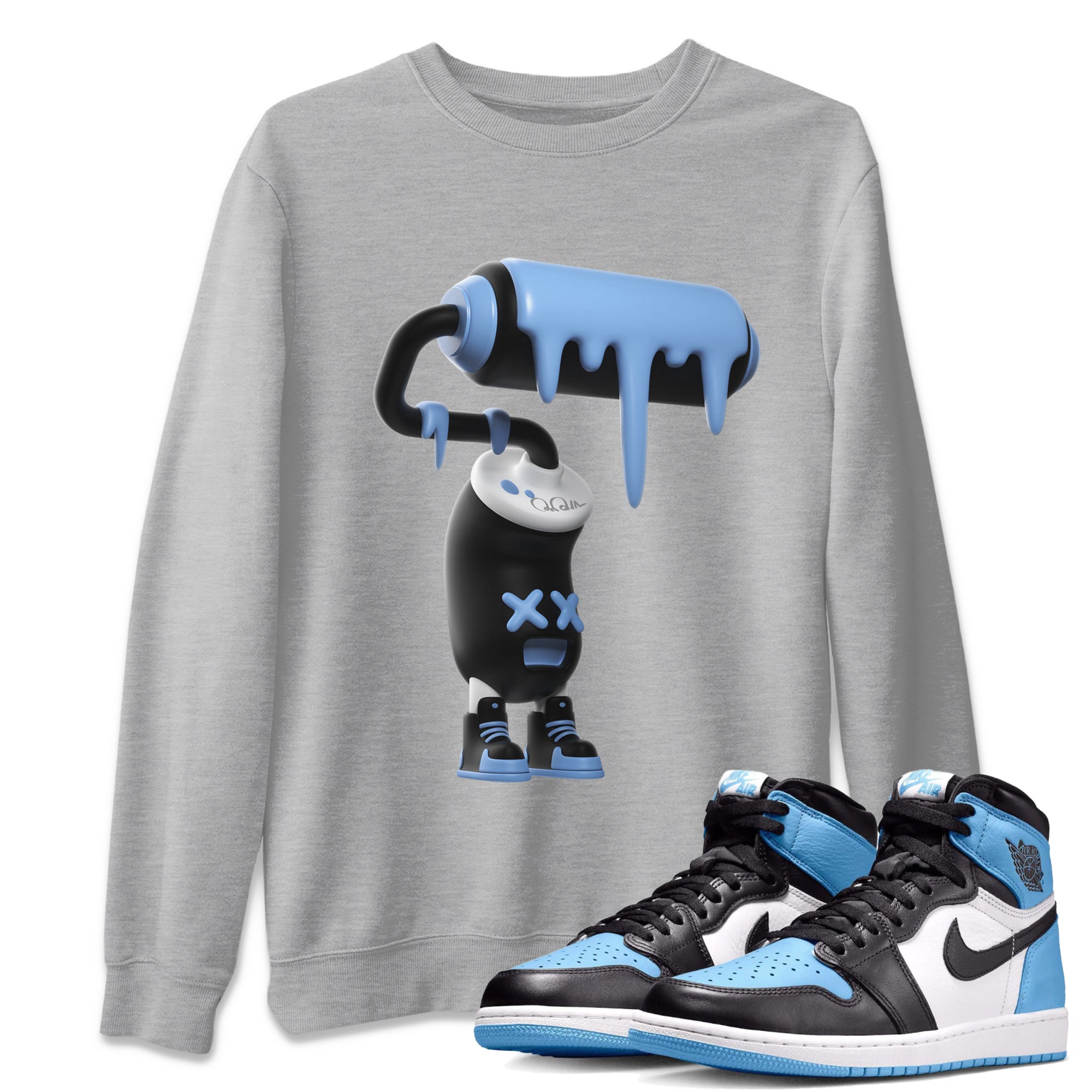Air Jordan 1 Retro High OG UNC Toe Shirt to match Jordans 3D Paint Roller Streetwear Sneaker Shirt 1s UNC Toe Drip Gear Zone Sneaker Matching Clothing Crew Neck T-Shirts Heather Grey 1