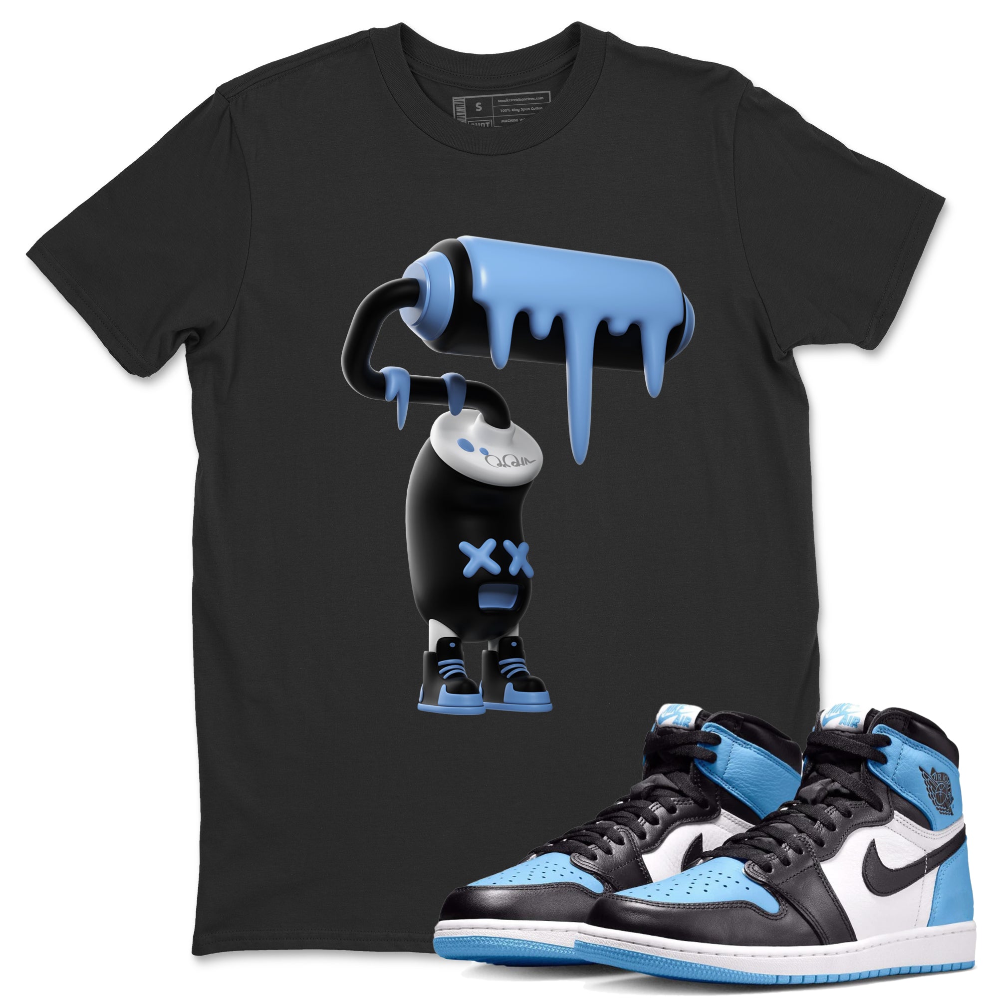 Air Jordan 1 Retro High OG UNC Toe Shirt to match Jordans 3D Paint Roller Streetwear Sneaker Shirt 1s UNC Toe Drip Gear Zone Sneaker Matching Clothing Crew Neck T-Shirts Black 1