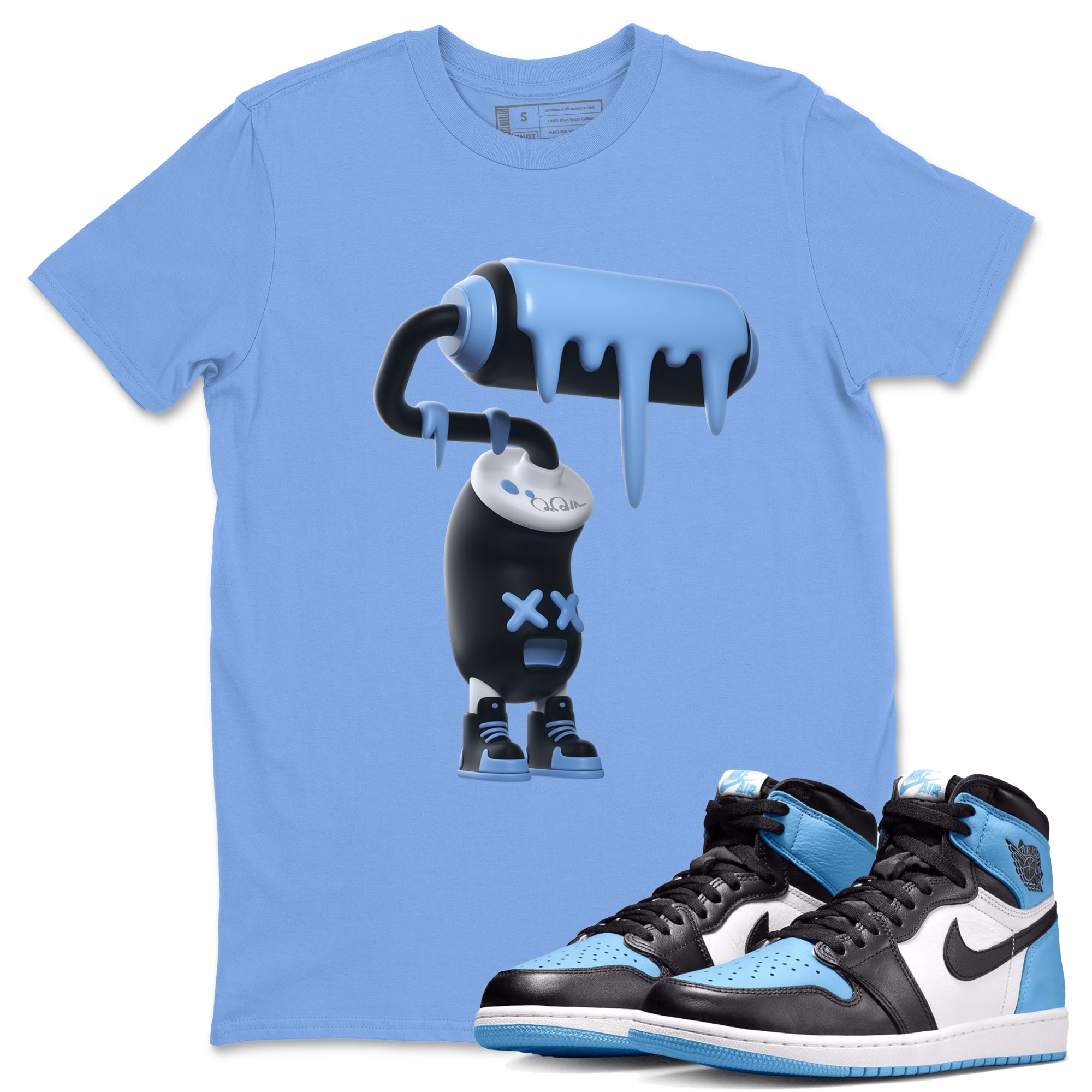 Air Jordan 1 Retro High OG UNC Toe Shirt to match Jordans 3D Paint Roller Streetwear Sneaker Shirt 1s UNC Toe Drip Gear Zone Sneaker Matching Clothing Crew Neck T-Shirts Carolina Blue 1