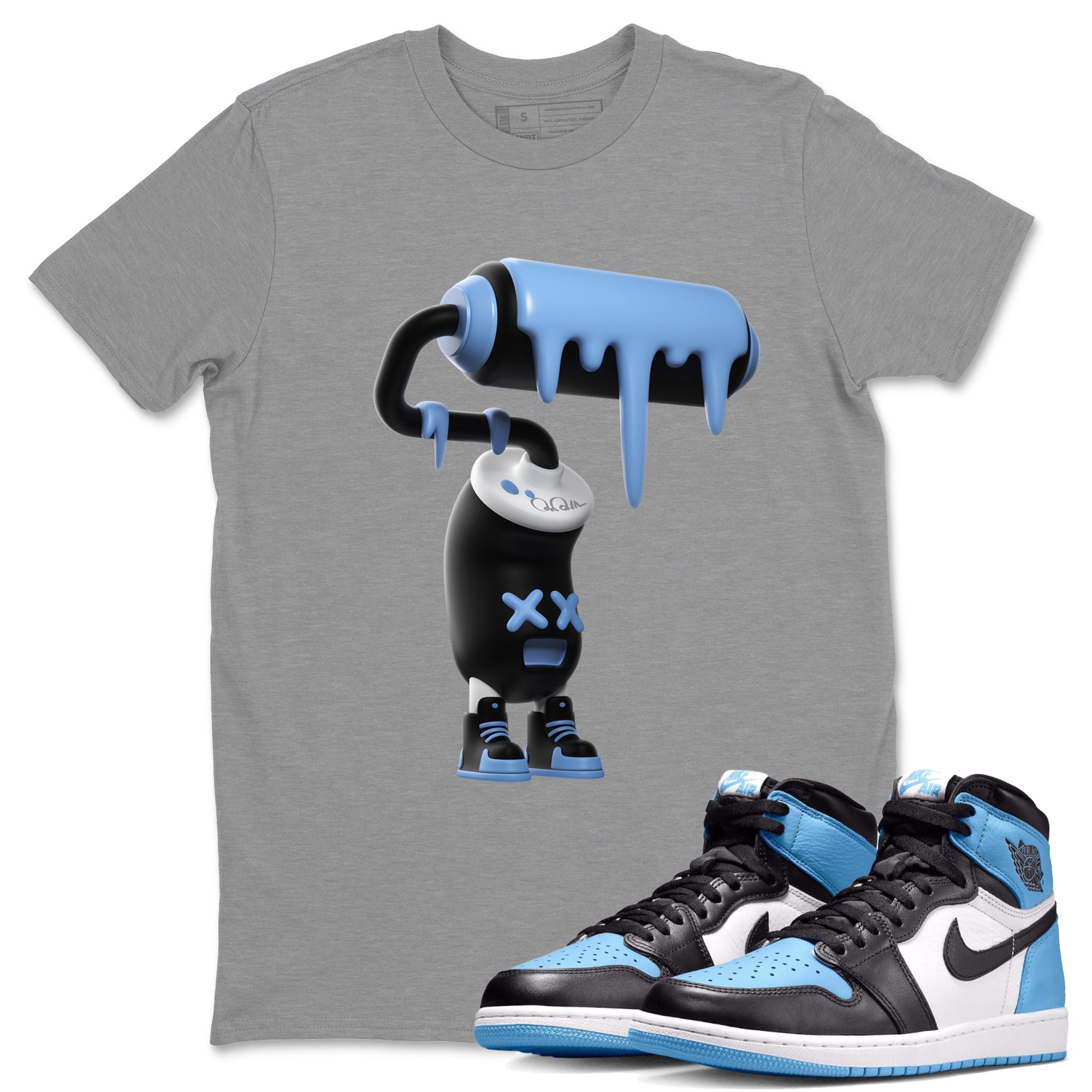 Air Jordan 1 Retro High OG UNC Toe Shirt to match Jordans 3D Paint Roller Streetwear Sneaker Shirt 1s UNC Toe Drip Gear Zone Sneaker Matching Clothing Crew Neck T-Shirts Heather Grey 1