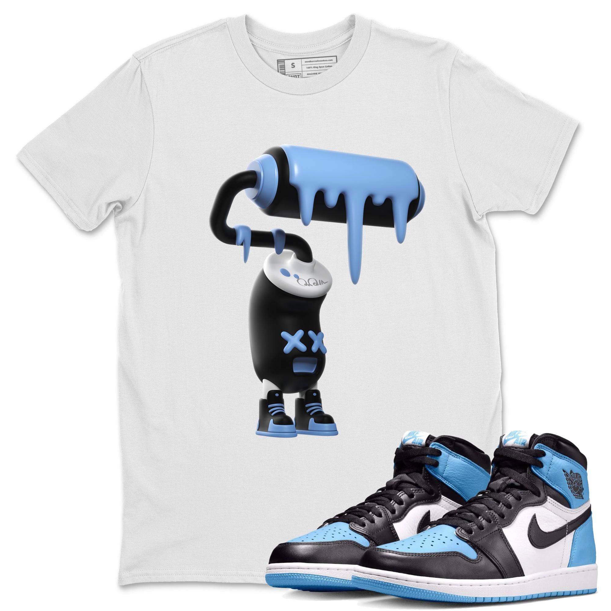 Air Jordan 1 Retro High OG UNC Toe Shirt to match Jordans 3D Paint Roller Streetwear Sneaker Shirt 1s UNC Toe Drip Gear Zone Sneaker Matching Clothing Crew Neck T-Shirts White 1