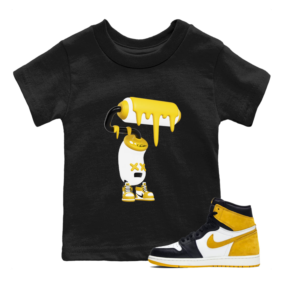 1s Yellow Ochre shirt to match jordans 3D Paint Roller sneaker tees streetwear brand Air Jordan 1 Yellow Ochre Drip Gear Zone Brand baby toddler Black 1 cotton Shirt
