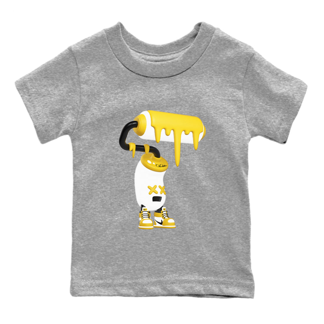 1s Yellow Ochre shirt to match jordans 3D Paint Roller sneaker tees streetwear brand Air Jordan 1 Yellow Ochre Drip Gear Zone Brand baby toddler Heather Grey 2 cotton Shirt