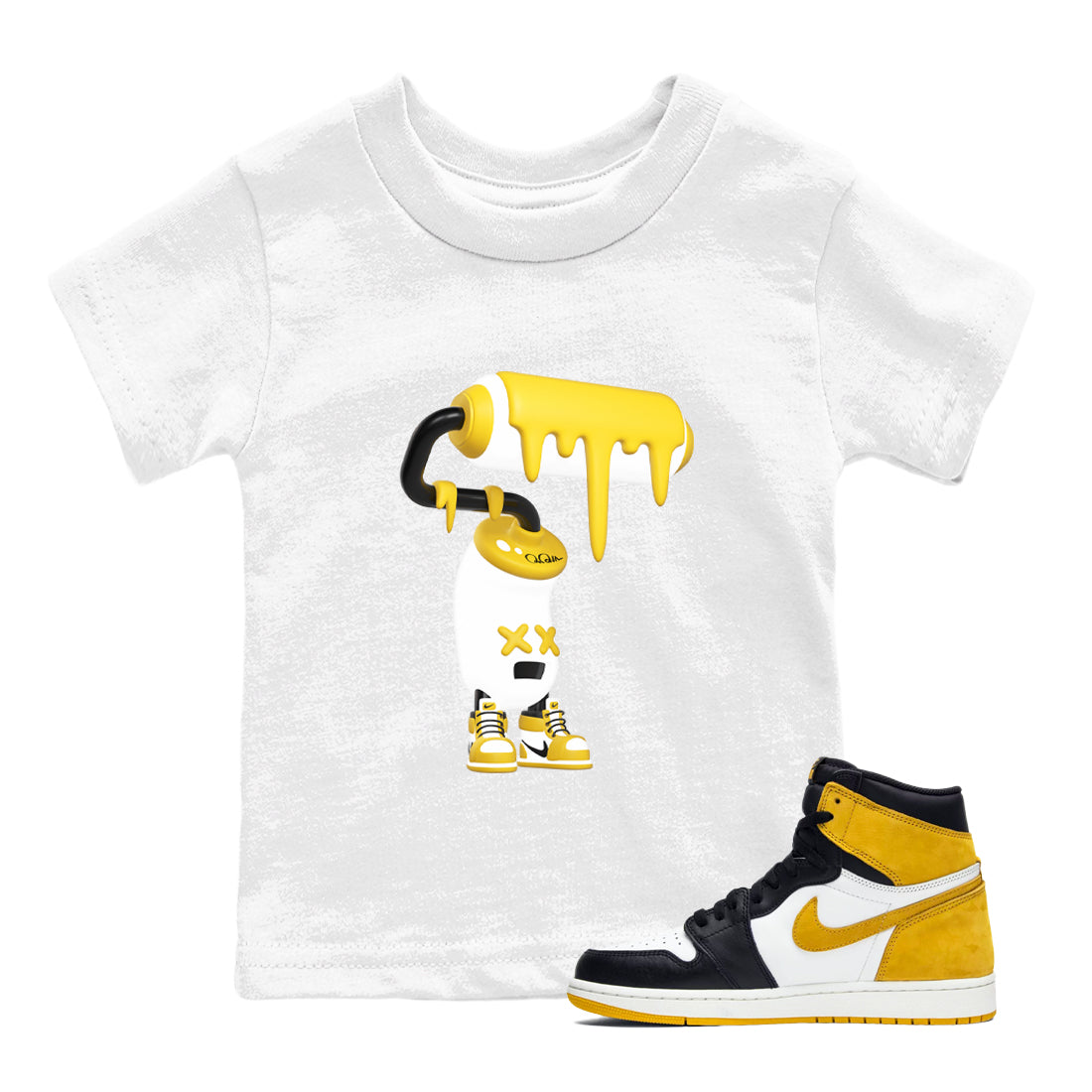 1s Yellow Ochre shirt to match jordans 3D Paint Roller sneaker tees streetwear brand Air Jordan 1 Yellow Ochre Drip Gear Zone Brand baby toddler White 1 cotton Shirt