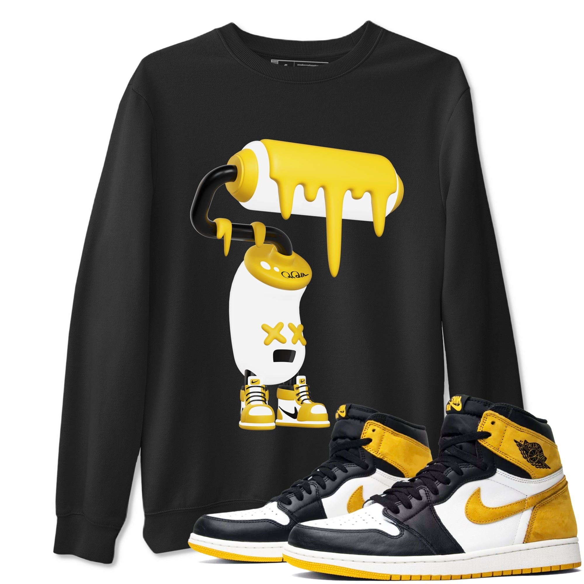 1s Yellow Ochre shirt to match jordans 3D Paint Roller sneaker tees streetwear brand Air Jordan 1 Yellow Ochre Drip Gear Zone Brand unisex cotton Black 1 crew neck shirt