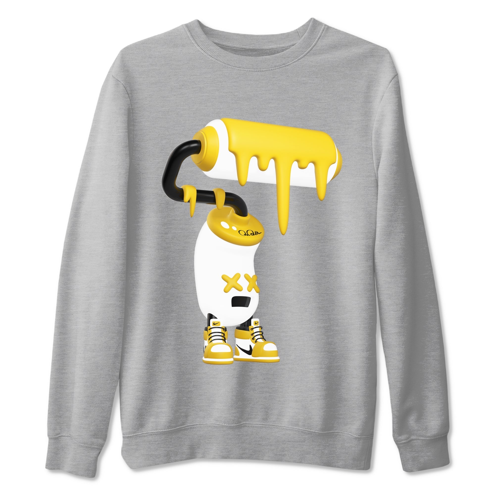 1s Yellow Ochre shirt to match jordans 3D Paint Roller sneaker tees streetwear brand Air Jordan 1 Yellow Ochre Drip Gear Zone Brand unisex cotton Heather Grey 2 crew neck shirt