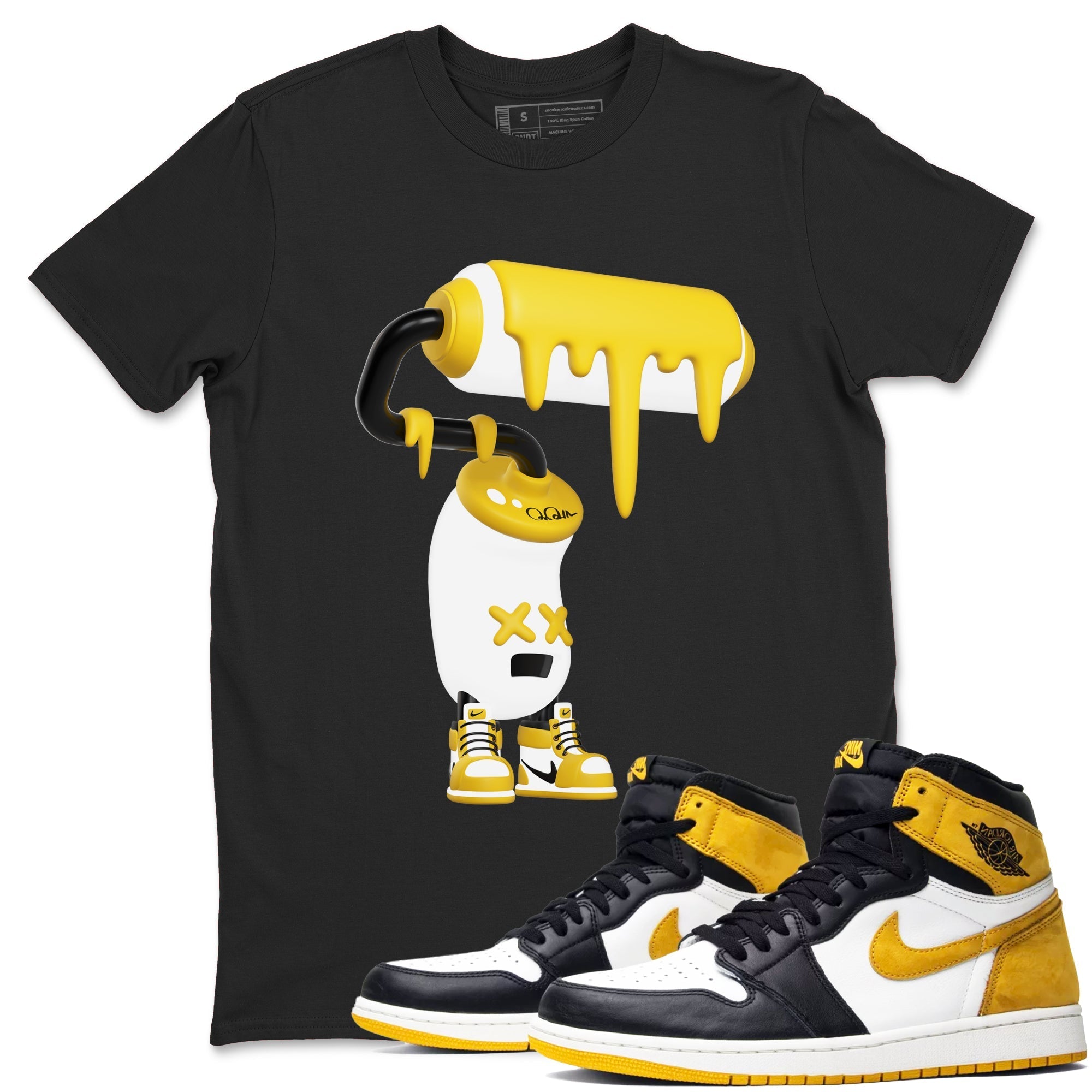 1s Yellow Ochre shirt to match jordans 3D Paint Roller sneaker tees streetwear brand Air Jordan 1 Yellow Ochre Drip Gear Zone Brand unisex cotton Black 1 crew neck shirt