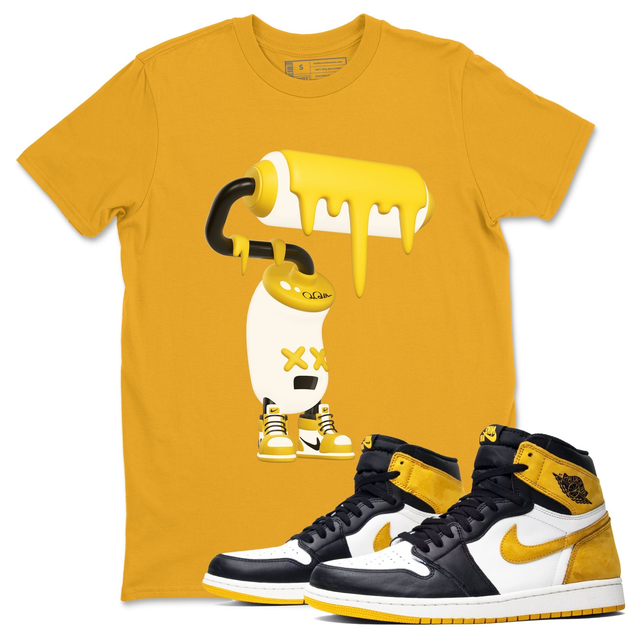 1s Yellow Ochre shirt to match jordans 3D Paint Roller sneaker tees streetwear brand Air Jordan 1 Yellow Ochre Drip Gear Zone Brand unisex cotton Gold 1 crew neck shirt