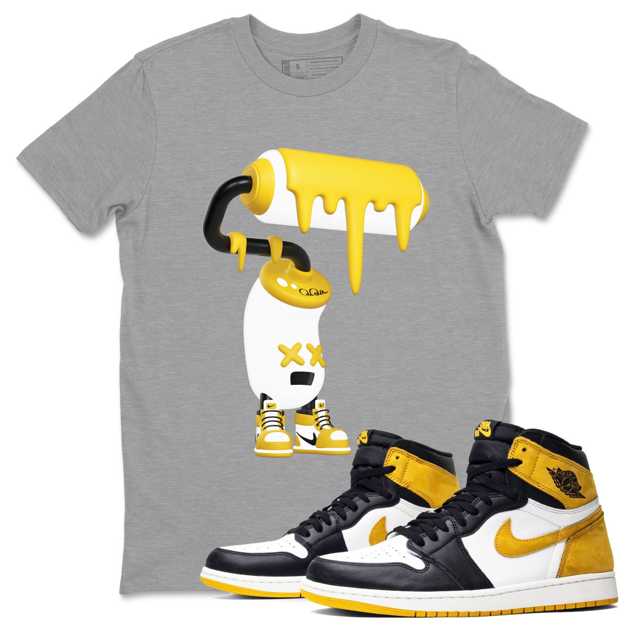 1s Yellow Ochre shirt to match jordans 3D Paint Roller sneaker tees streetwear brand Air Jordan 1 Yellow Ochre Drip Gear Zone Brand unisex cotton Heather Grey 1 crew neck shirt