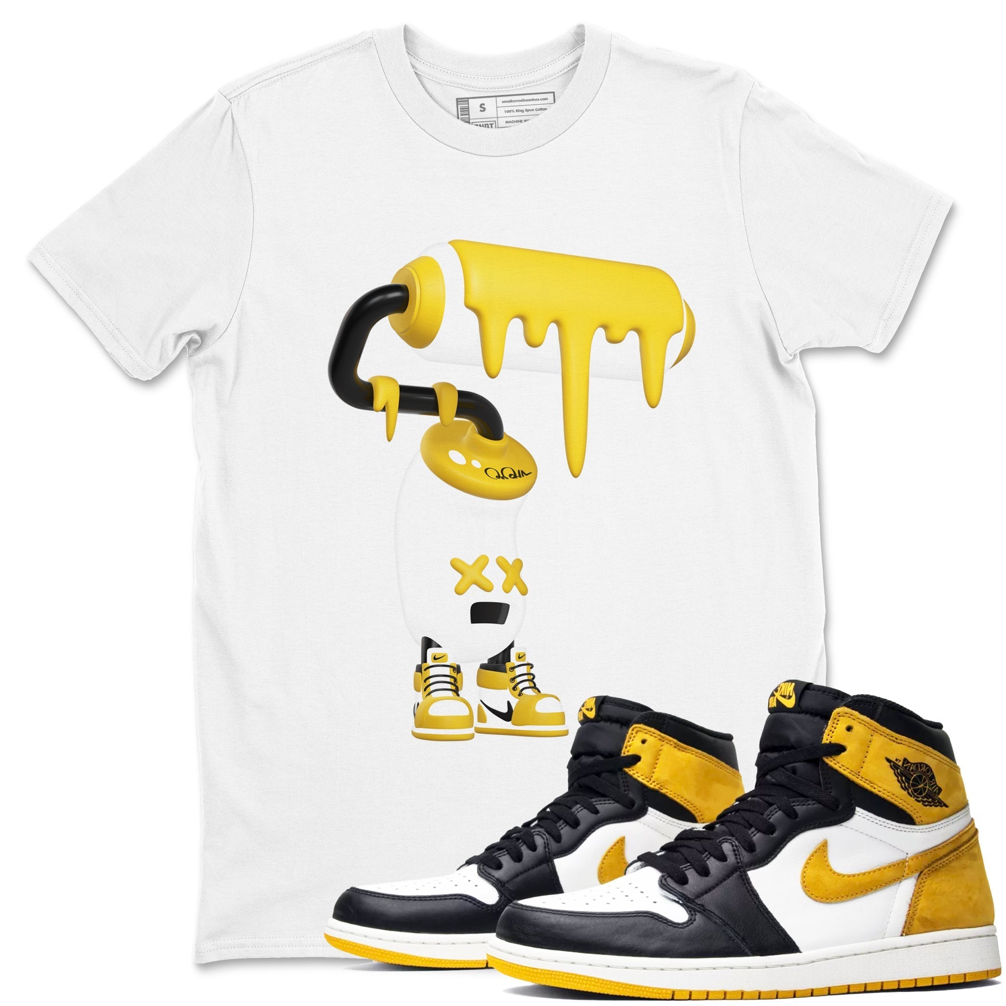 1s Yellow Ochre shirt to match jordans 3D Paint Roller sneaker tees streetwear brand Air Jordan 1 Yellow Ochre Drip Gear Zone Brand unisex cotton White 1 crew neck shirt