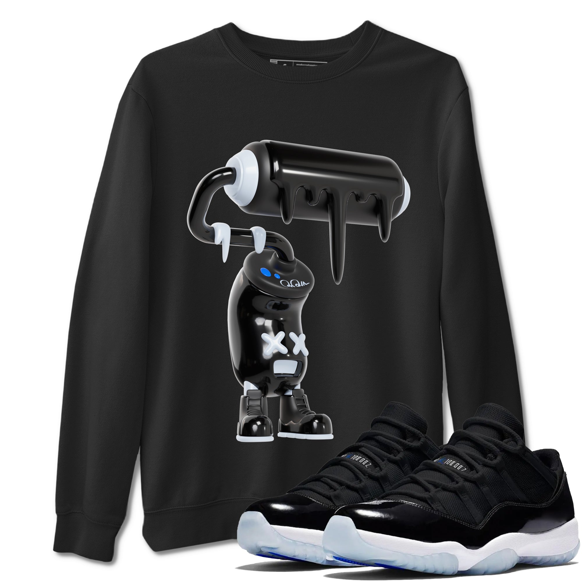 Air Jordan 11 Space shirt to match jordans 3D Paint Roller sneaker tees AJ11 Space Drip Gear Zone unisex cotton Black 1 crew neck shirt