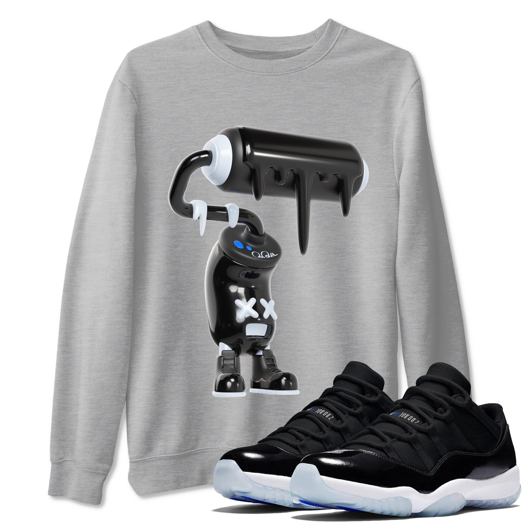 Air Jordan 11 Space shirt to match jordans 3D Paint Roller sneaker tees AJ11 Space Drip Gear Zone unisex cotton Heather Grey 1 crew neck shirt