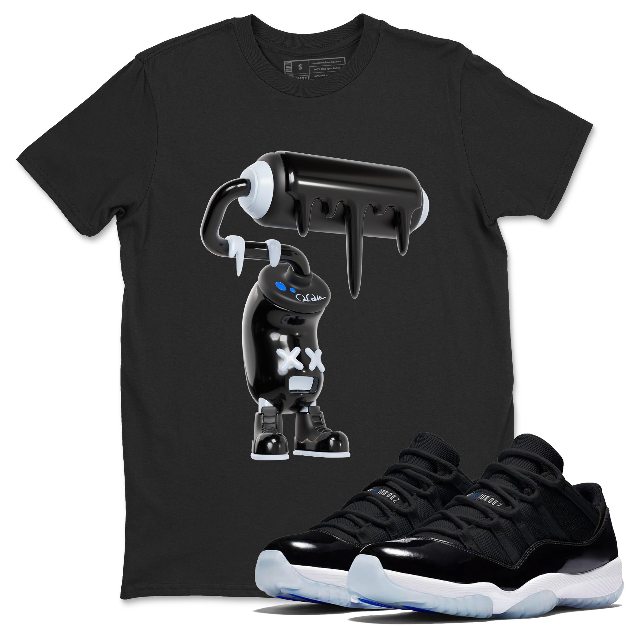 Air Jordan 11 Space shirt to match jordans 3D Paint Roller sneaker tees AJ11 Space Drip Gear Zone unisex cotton Black 1 crew neck shirt