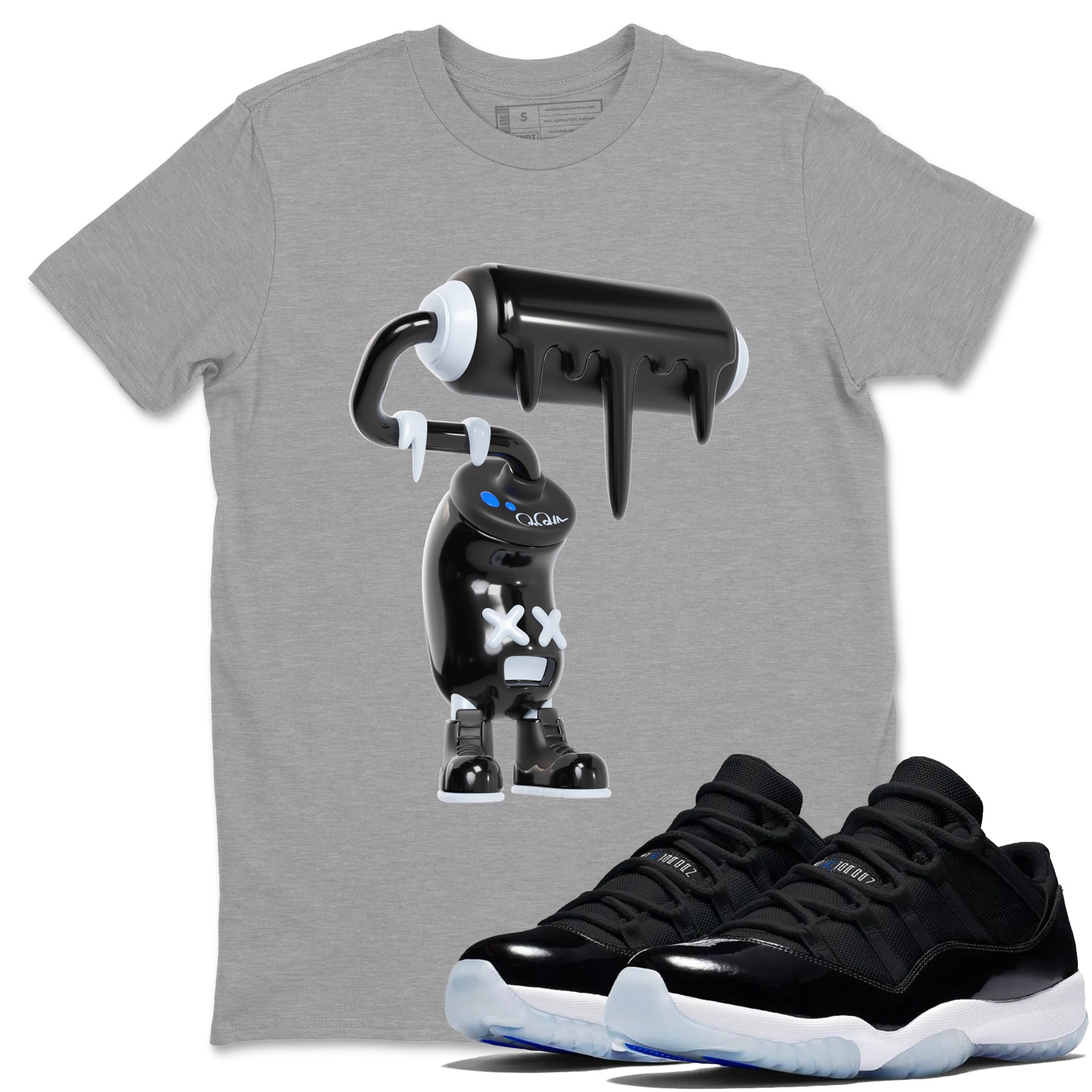 Air Jordan 11 Space shirt to match jordans 3D Paint Roller sneaker tees AJ11 Space Drip Gear Zone unisex cotton Heather Grey 1 crew neck shirt