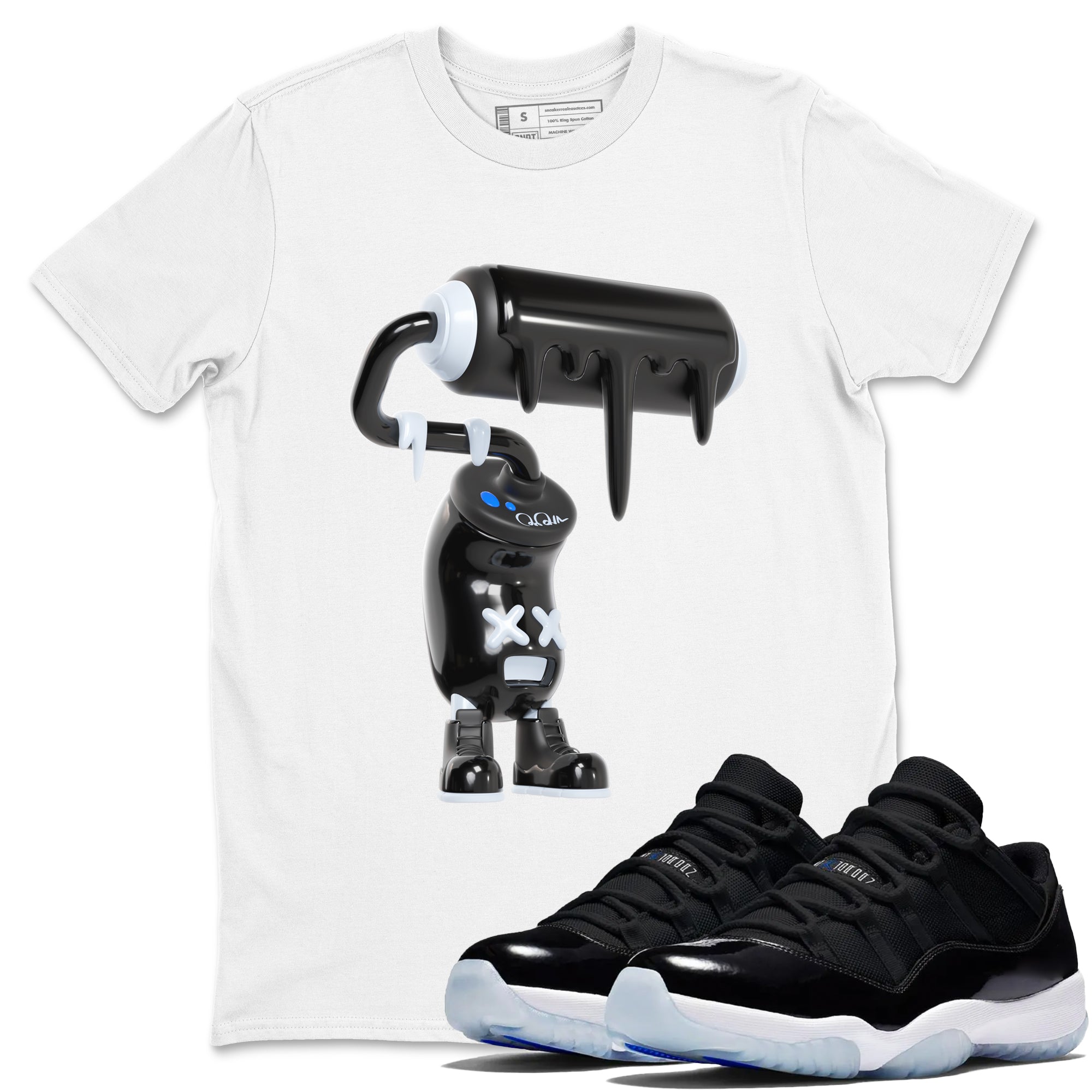 Air Jordan 11 Space shirt to match jordans 3D Paint Roller sneaker tees AJ11 Space Drip Gear Zone unisex cotton White 1 crew neck shirt