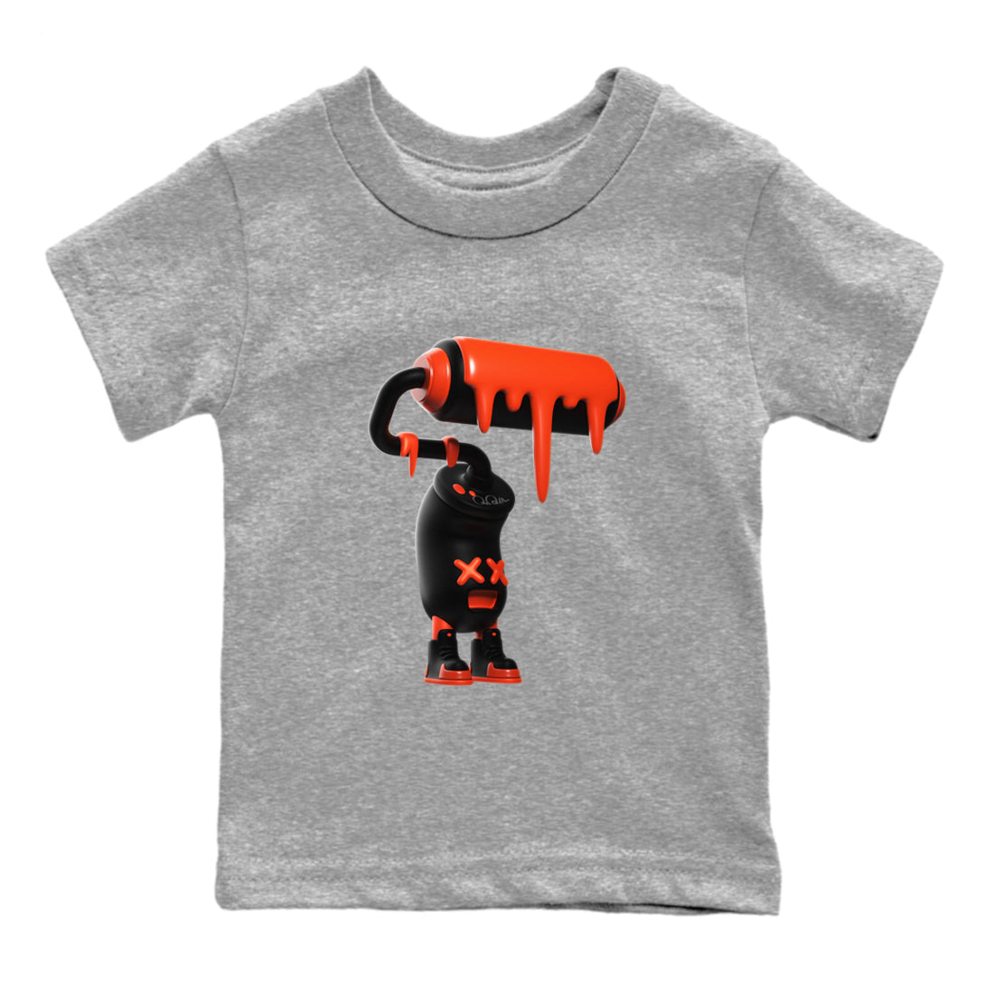 Air Jordan 12 Brilliant Orange Sneaker Match Tees 3D Paint Roller Streetwear Sneaker Shirt AJ12 Brilliant Orange Sneaker Release Tees Kids Shirts Heather Grey 2
