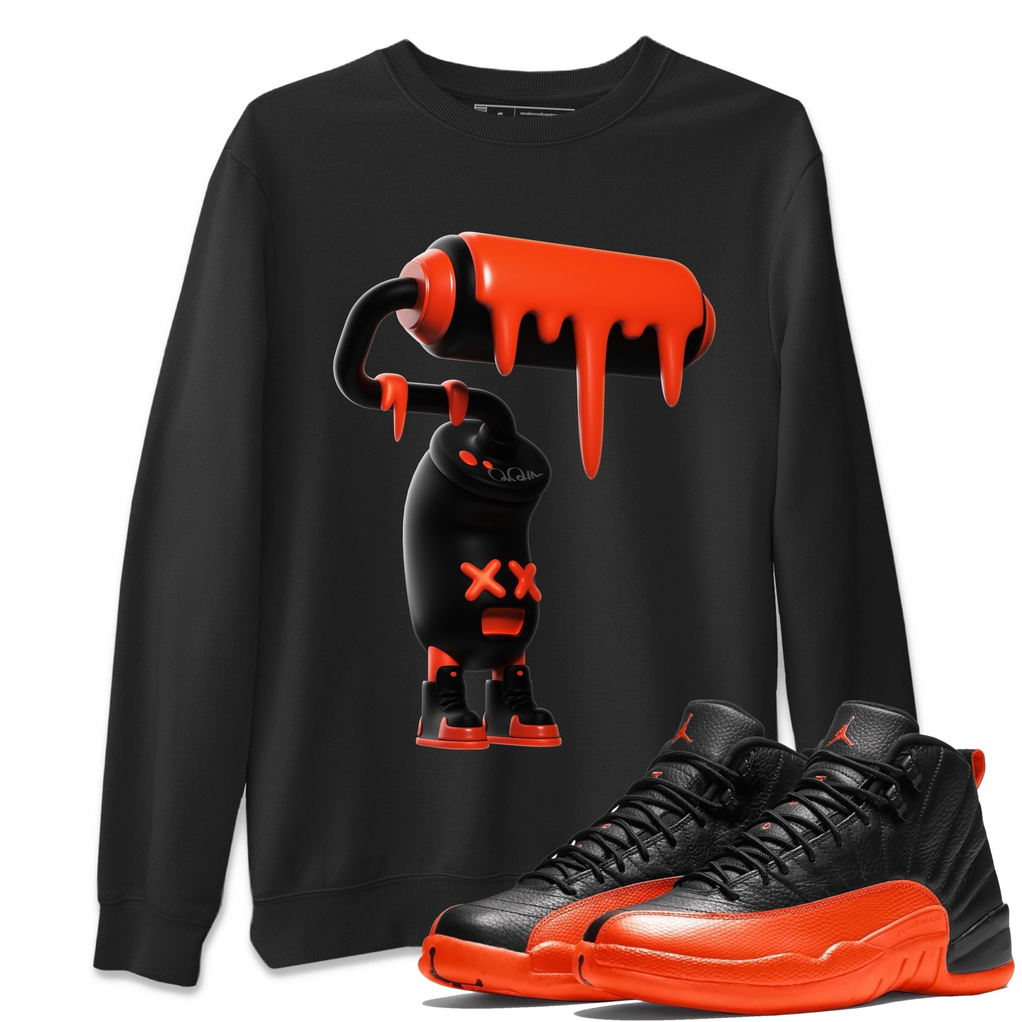 Air Jordan 12 Brilliant Orange Sneaker Match Tees 3D Paint Roller Streetwear Sneaker Shirt AJ12 Brilliant Orange Sneaker Release Tees Unisex Shirts Black 1
